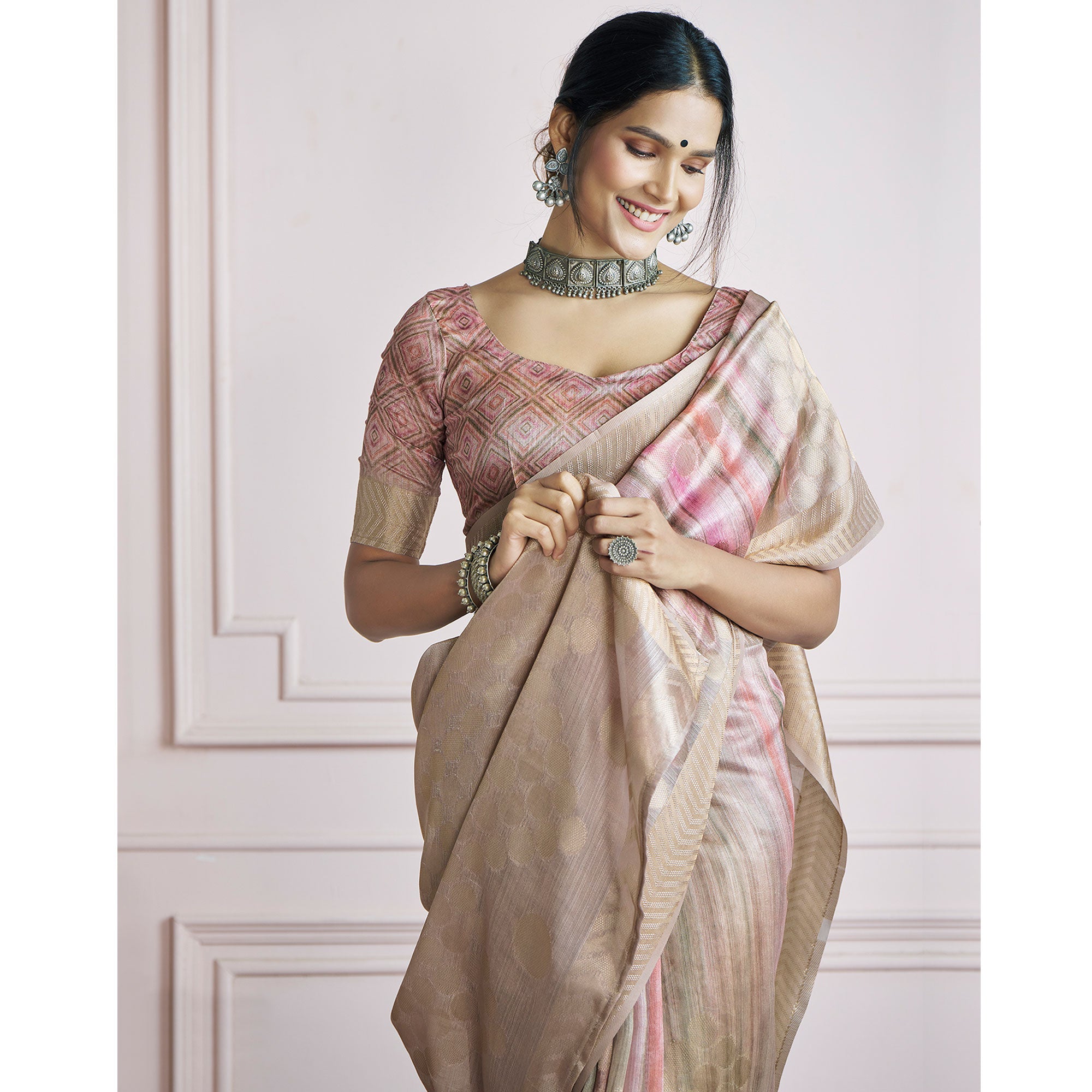 Beige Woven Cotton Silk Saree