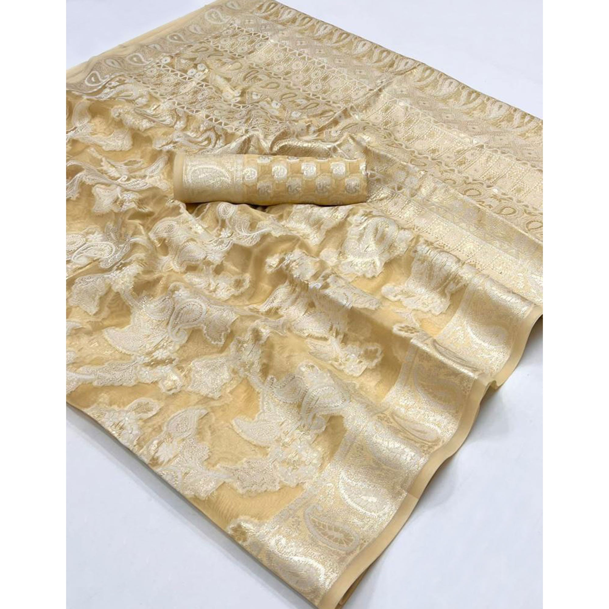 Chikoo Woven Organza Saree