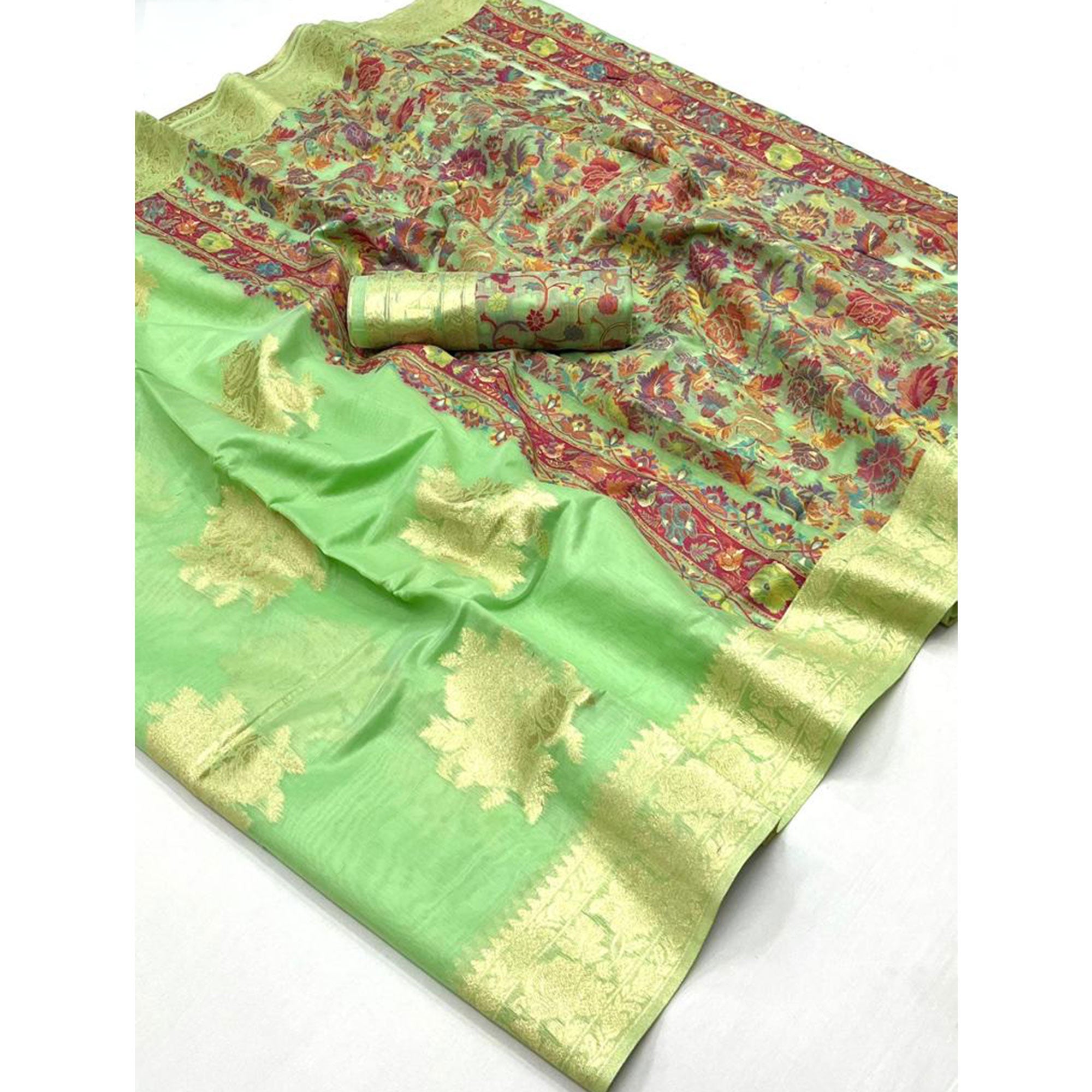 Green Floral Woven Modal Saree