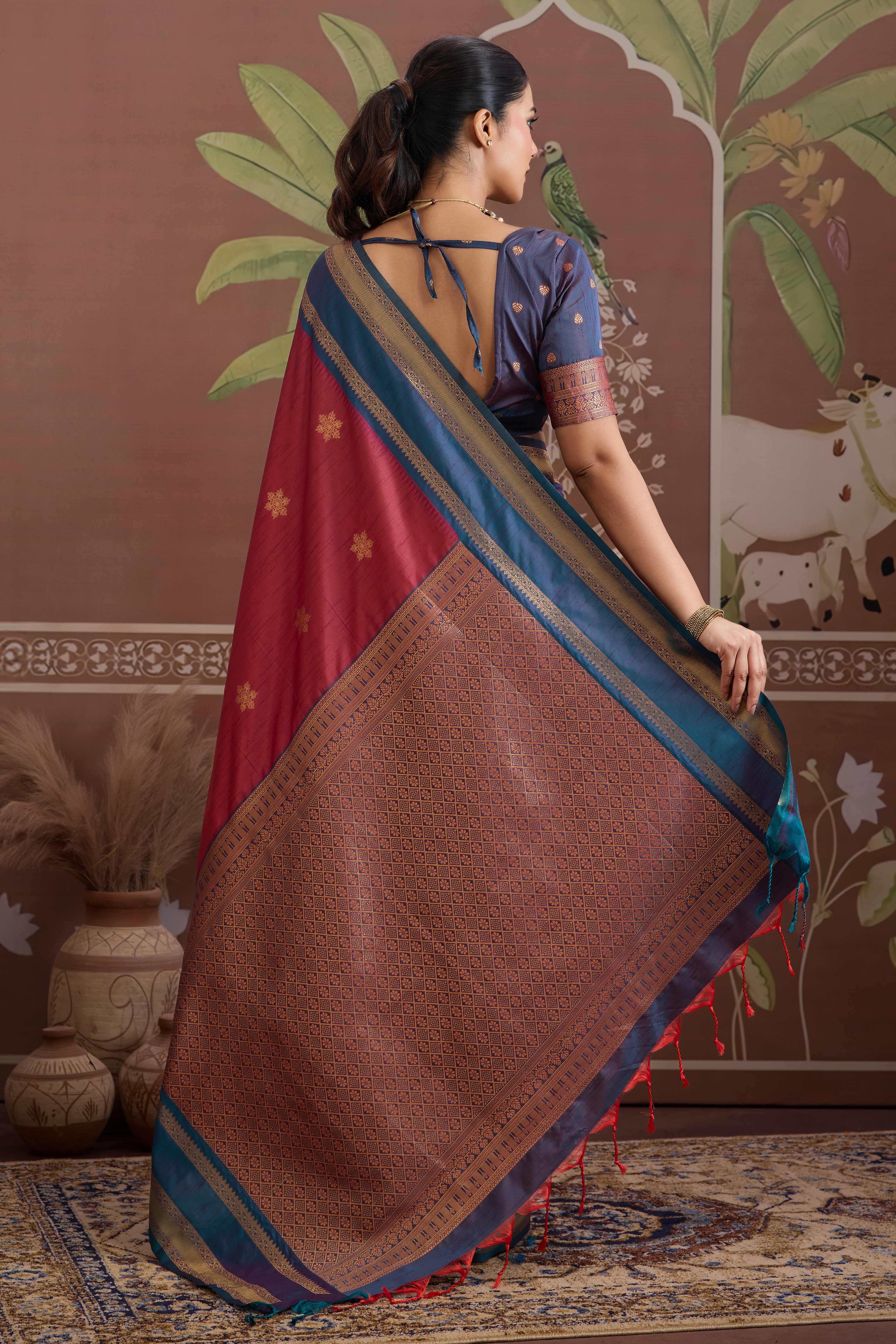 Luxury Style Maroon Saree in Silk Blend with Intricate Zari Work
