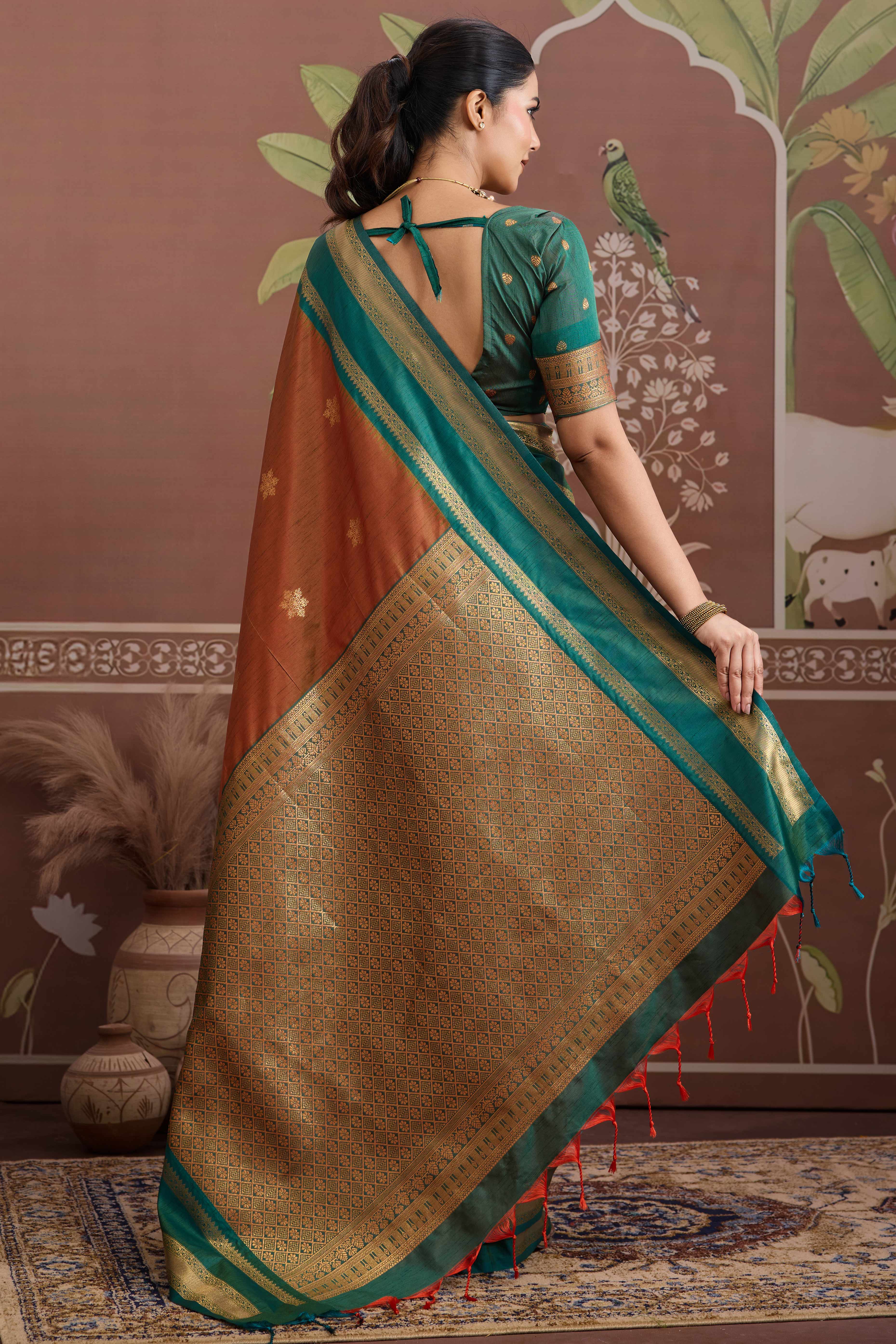 Luxury Style Brown Saree in Silk Blend with Intricate Zari Work