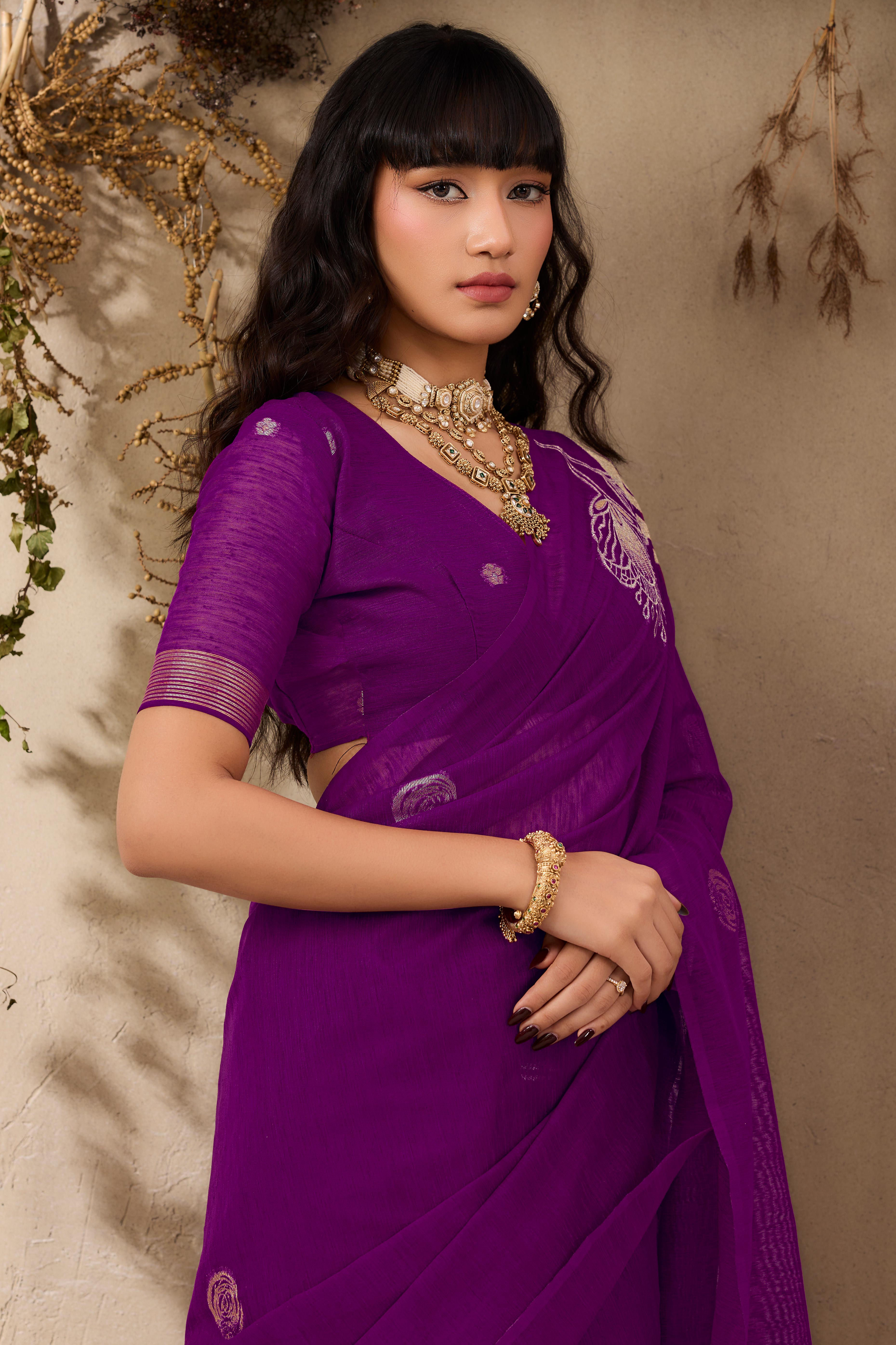 Purple Heritage Munga Art Silk Saree Highlighted with Fine Zari Weaving