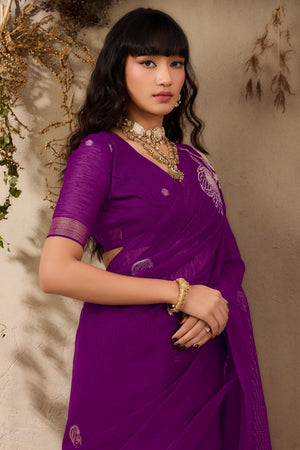 Purple Heritage Munga Art Silk Saree Highlighted with Fine Zari Weaving