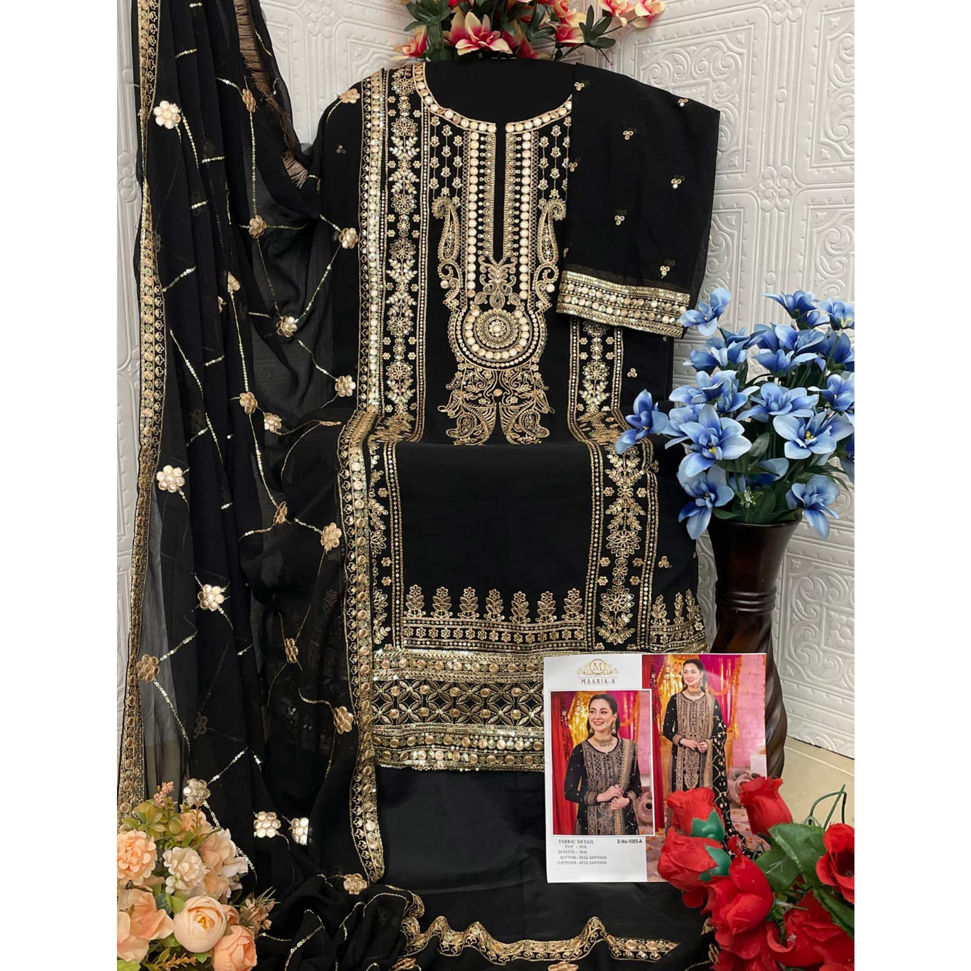 Black Embroidered Georgette Pakistani Dress Material