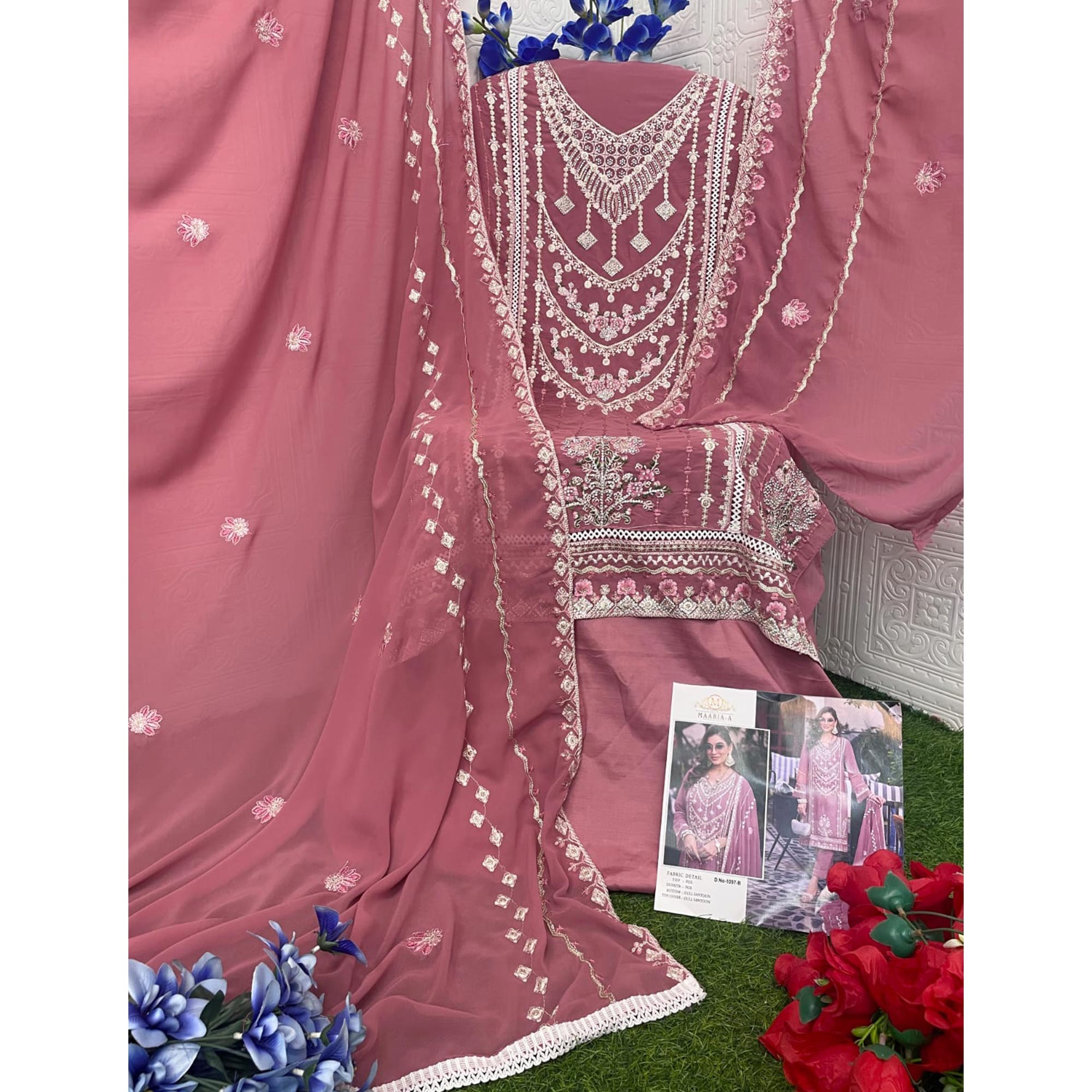 Dusty Pink Embroidered Georgette Semi-Stitched Pakistani Dress Material