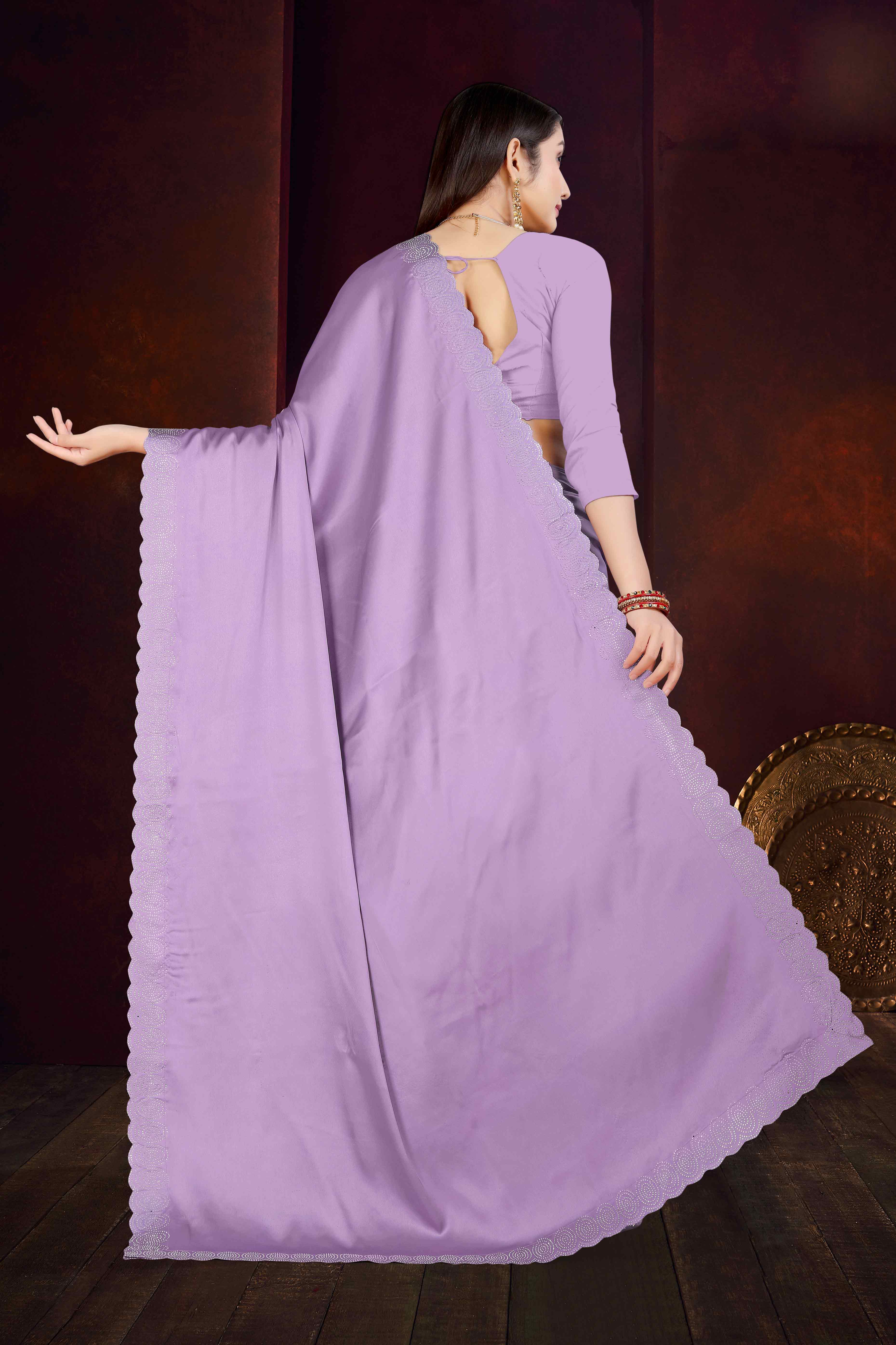 Lavender Solid With Swarovski Work Satin Saree