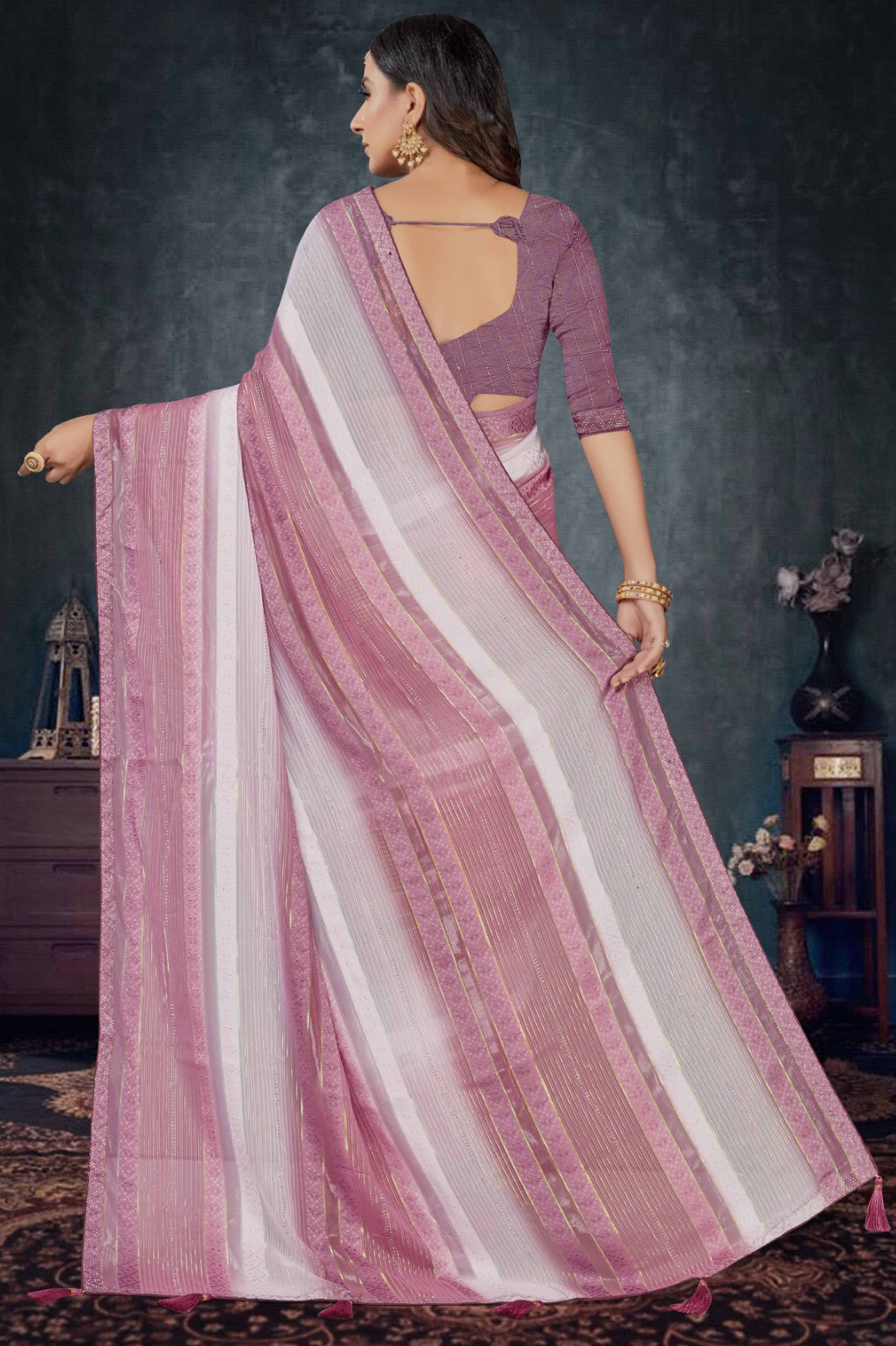 Mauve Woven Design Saree Crafted in Sheer and Elegant Poly Georgette