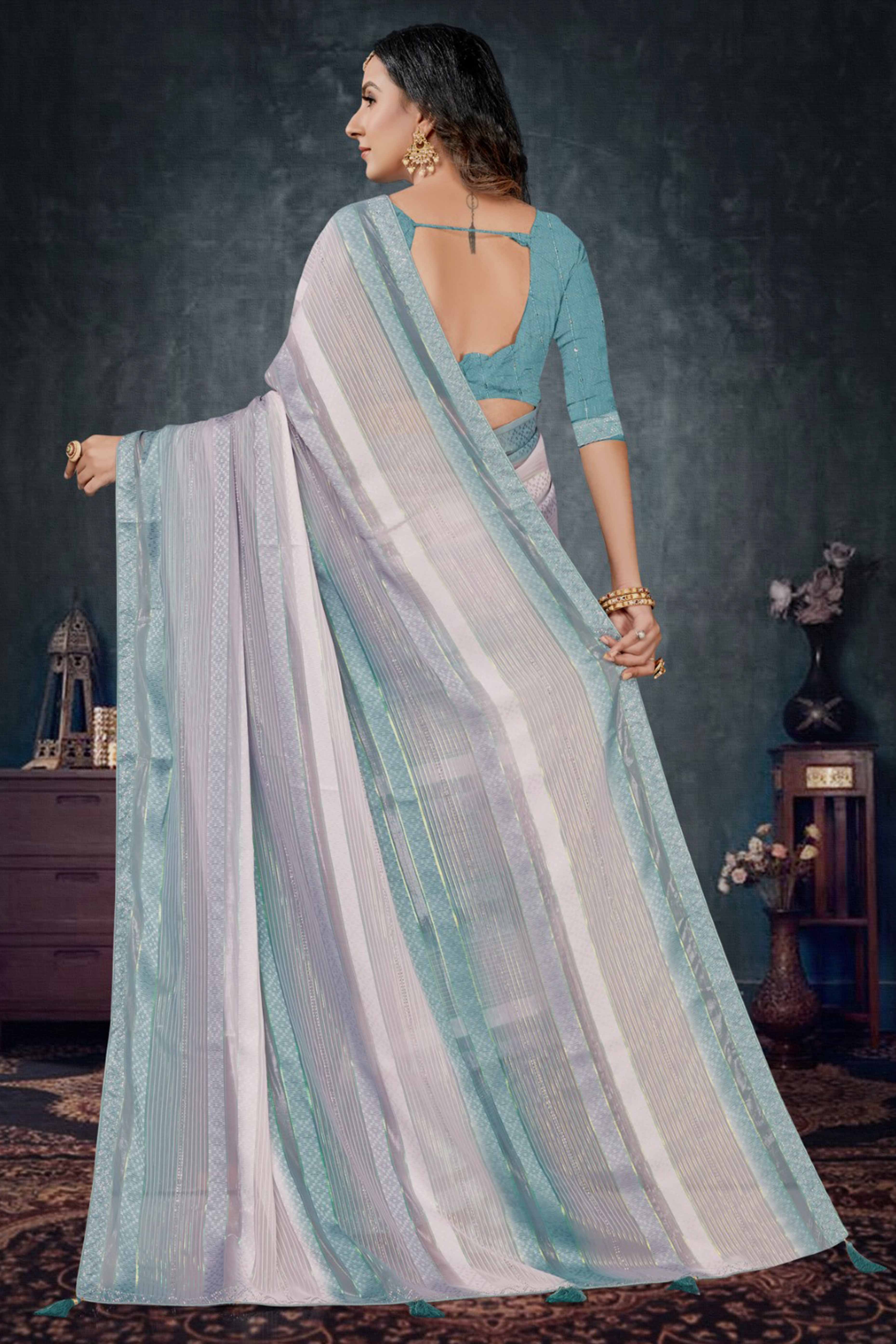 Mint Green Woven Design Saree Crafted in Sheer and Elegant Poly Georgette