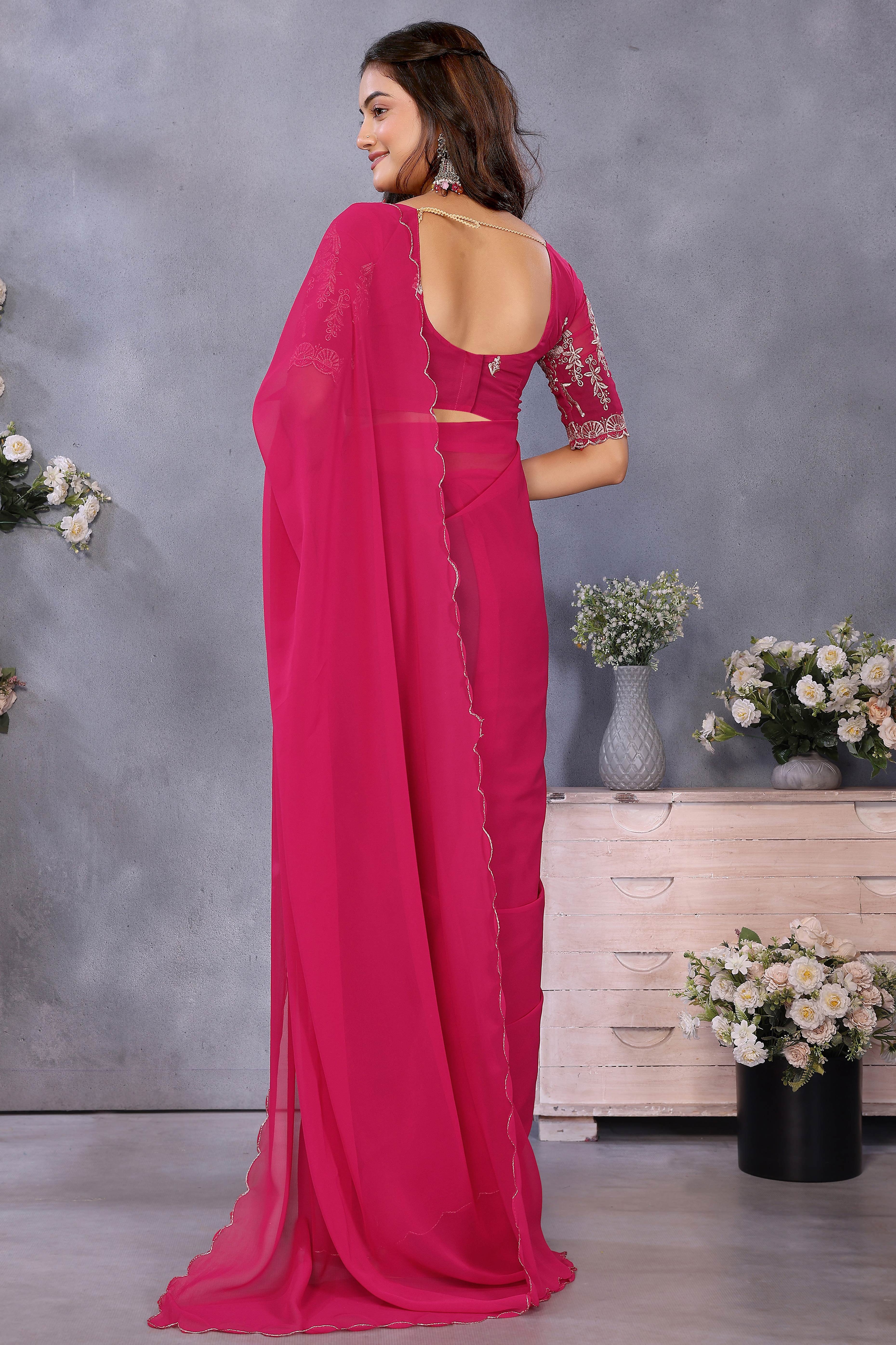 Sophisticated Pink Party Wear Saree in Flowing Georgette Fabric With Embellished Blouse