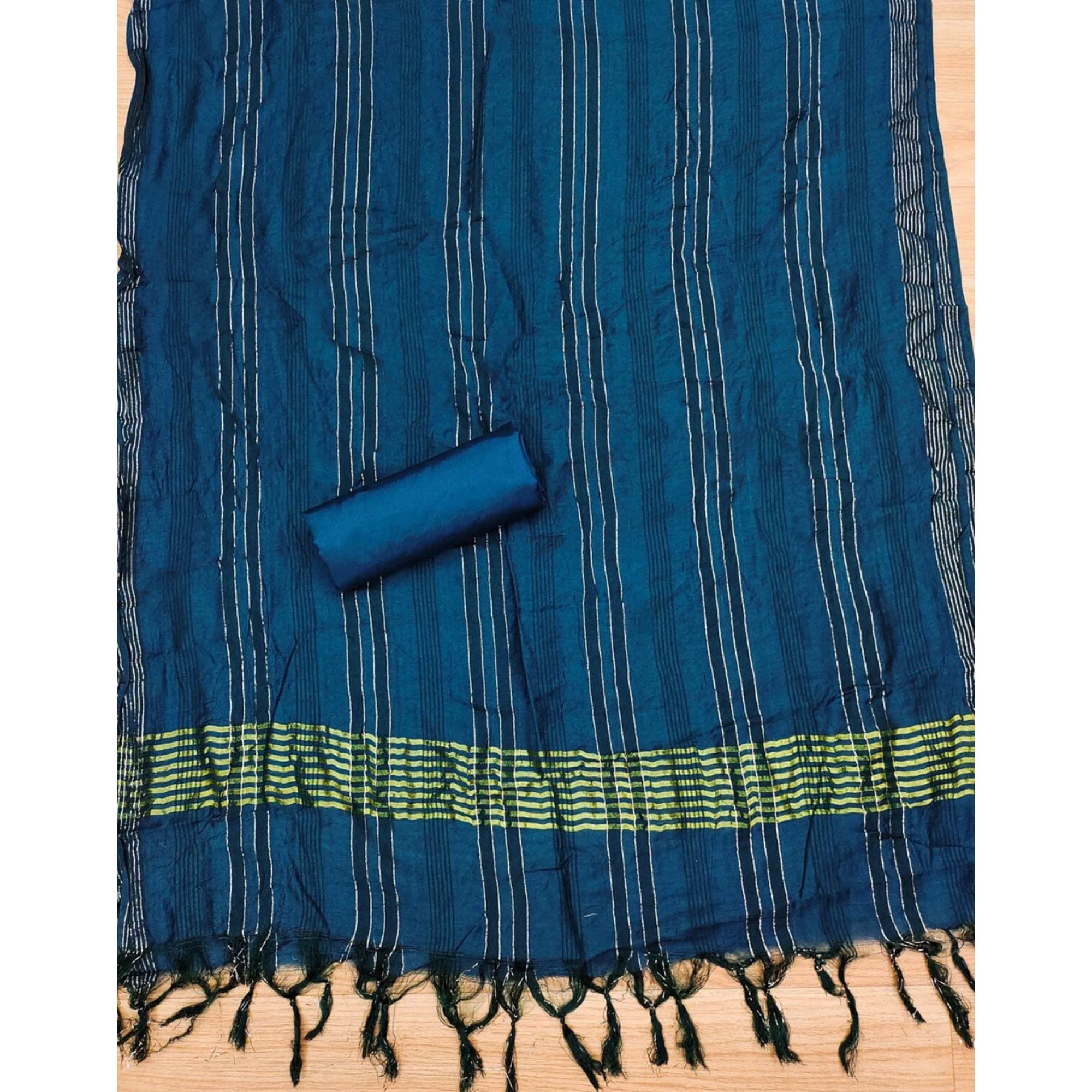 Blue Floral Woven Modal Dress Material