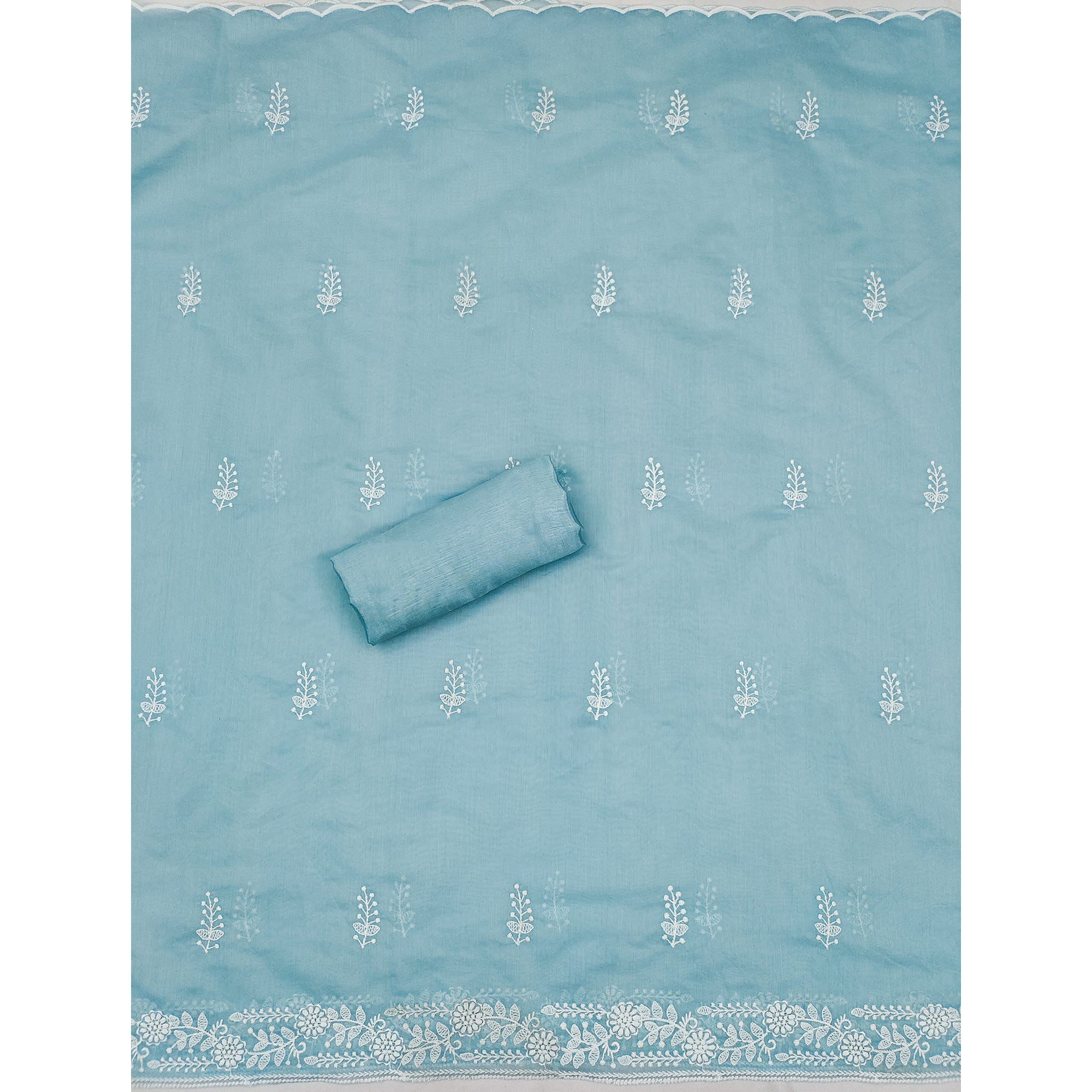 Sky Blue Floral Embroidered Modal Dress Material