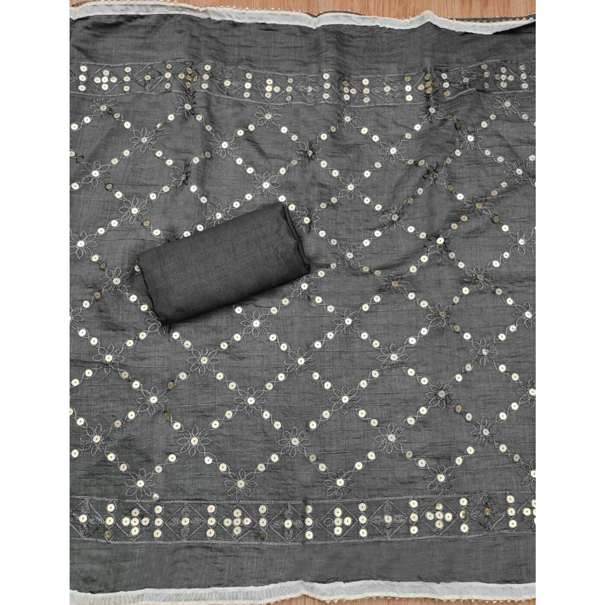 Cream Floral Embroidered Modal Dress Material