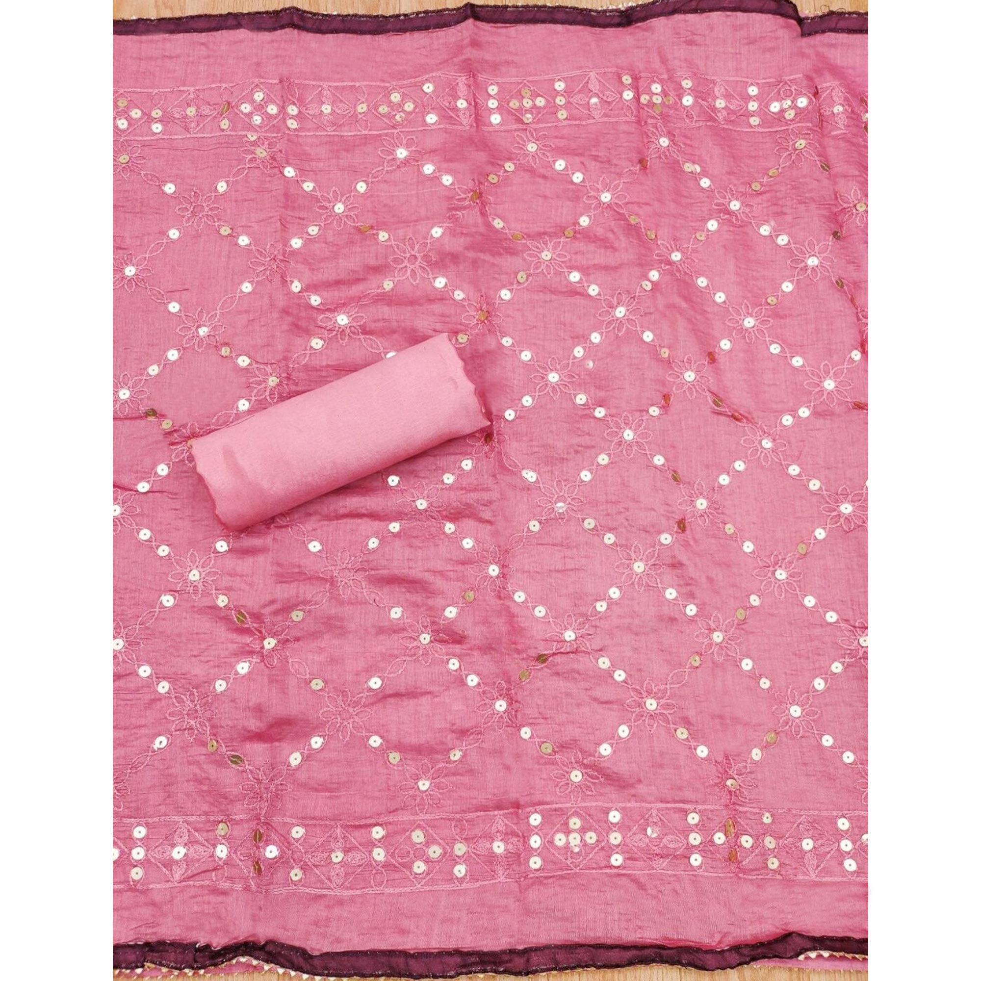 Wine Floral Embroidered Modal Dress Material