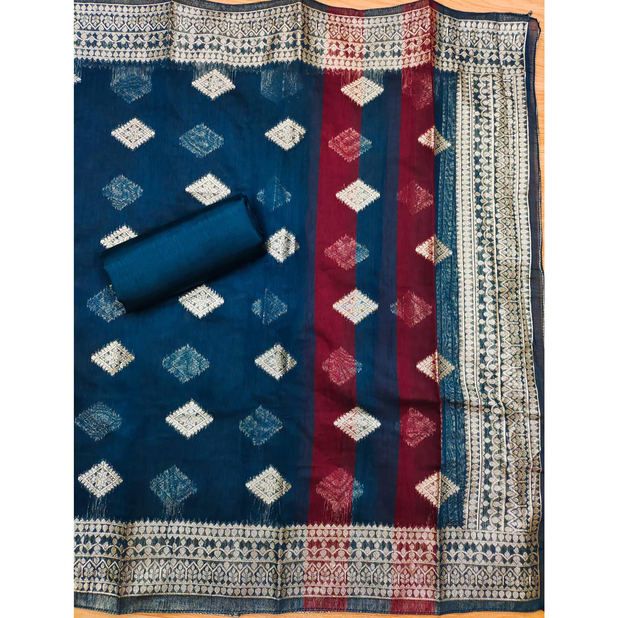 Blue Woven Chanderi Dress Material