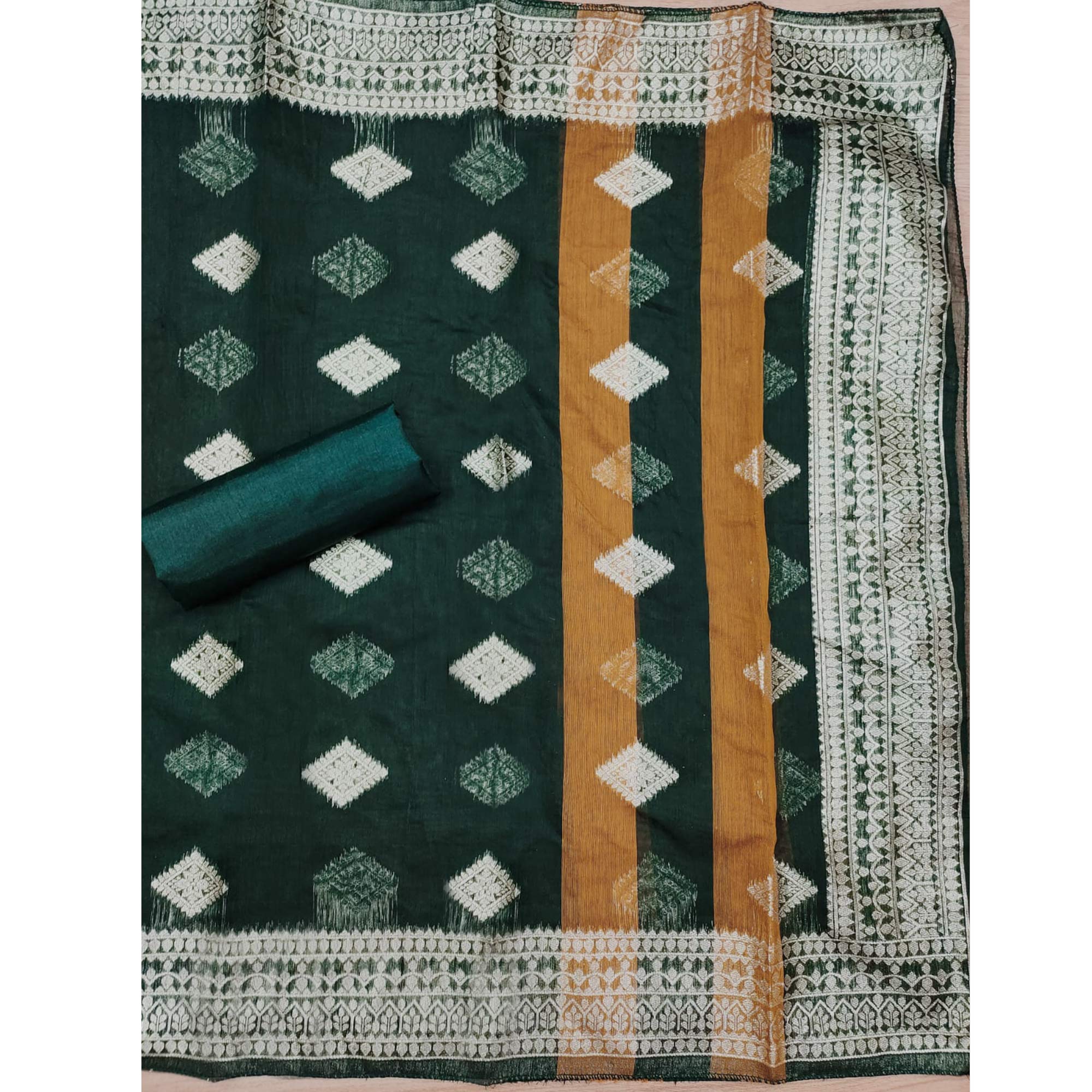 Green Woven Chanderi Dress Material