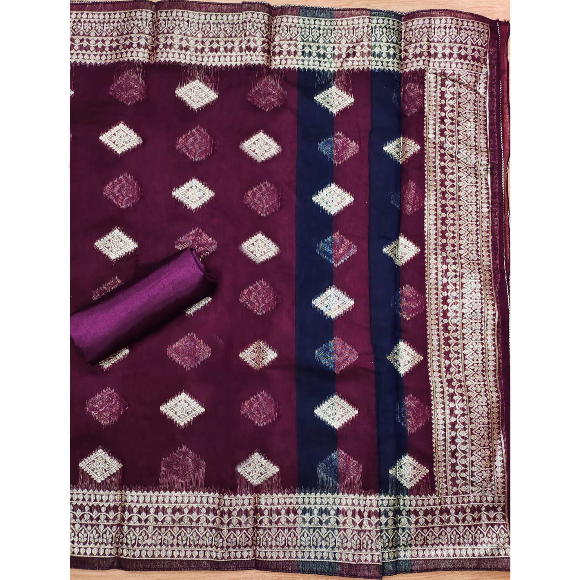 Wine Woven Chanderi Dress Material
