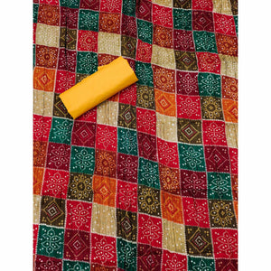 Yellow Cotton Blend Dress Material With Intricate Thread Embroidery & Paper Mirror Work
