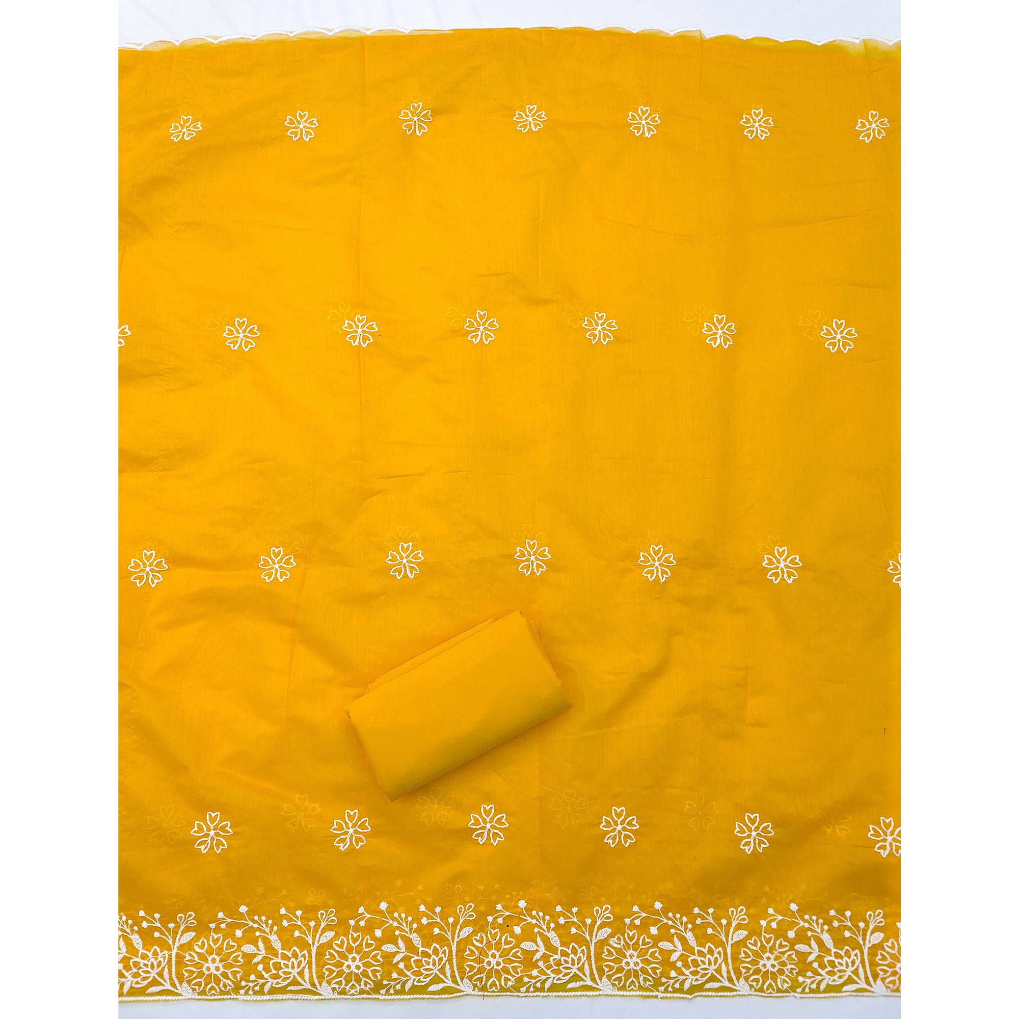 Mustard Floral Embroidered Chanderi Silk Dress Material For Graceful Styling