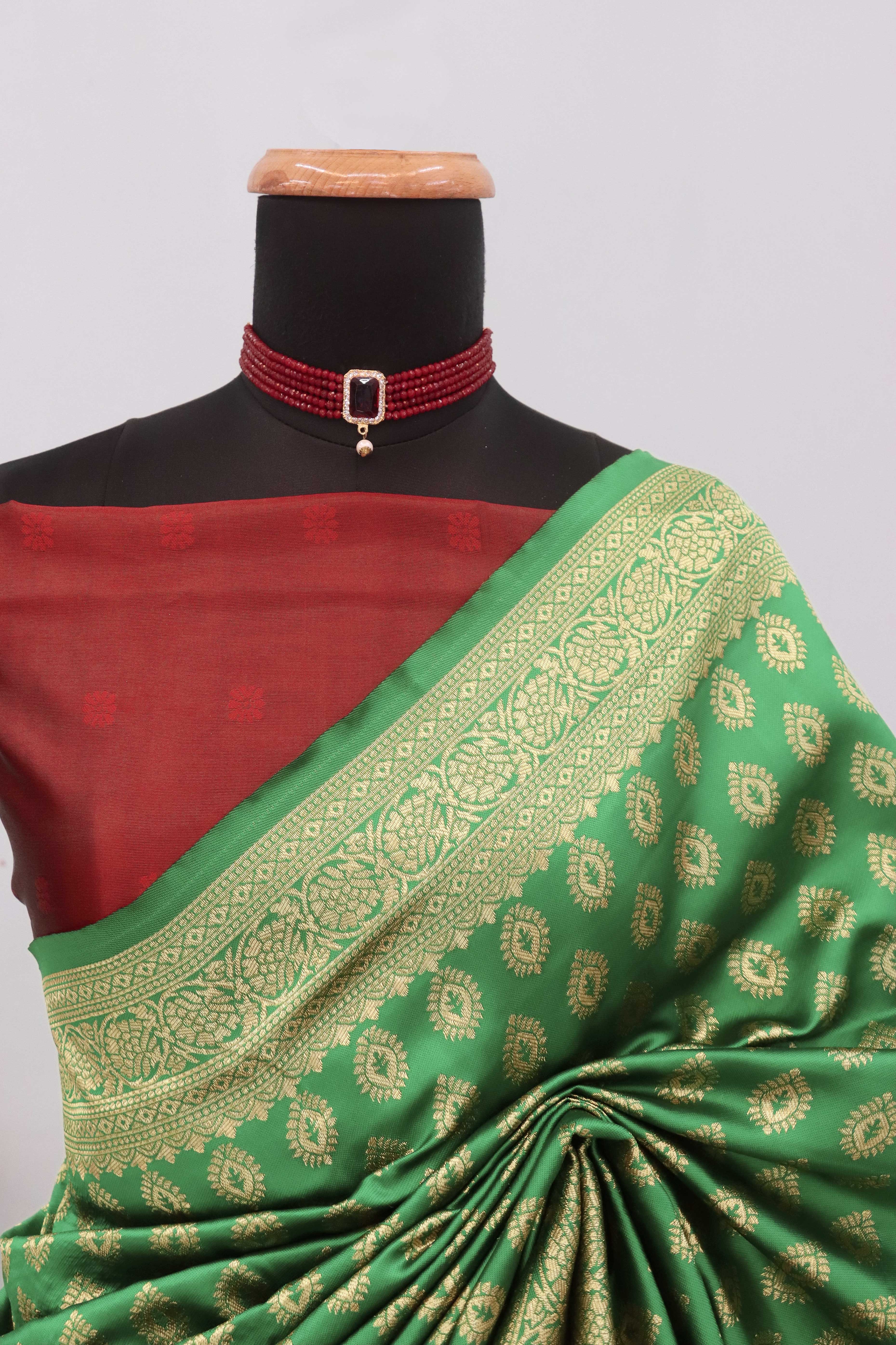 Green Floral Zari Woven Banarasi Silk Saree For Timeless Elegance