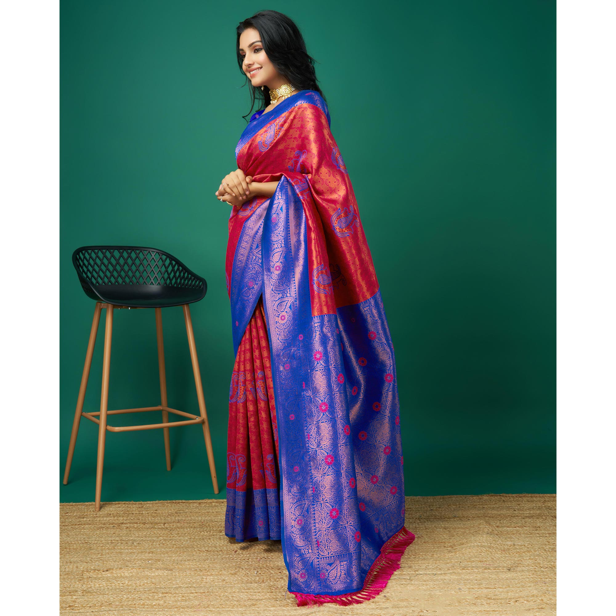 Rani Pink Zari Woven Banarasi Silk Saree With Tassels