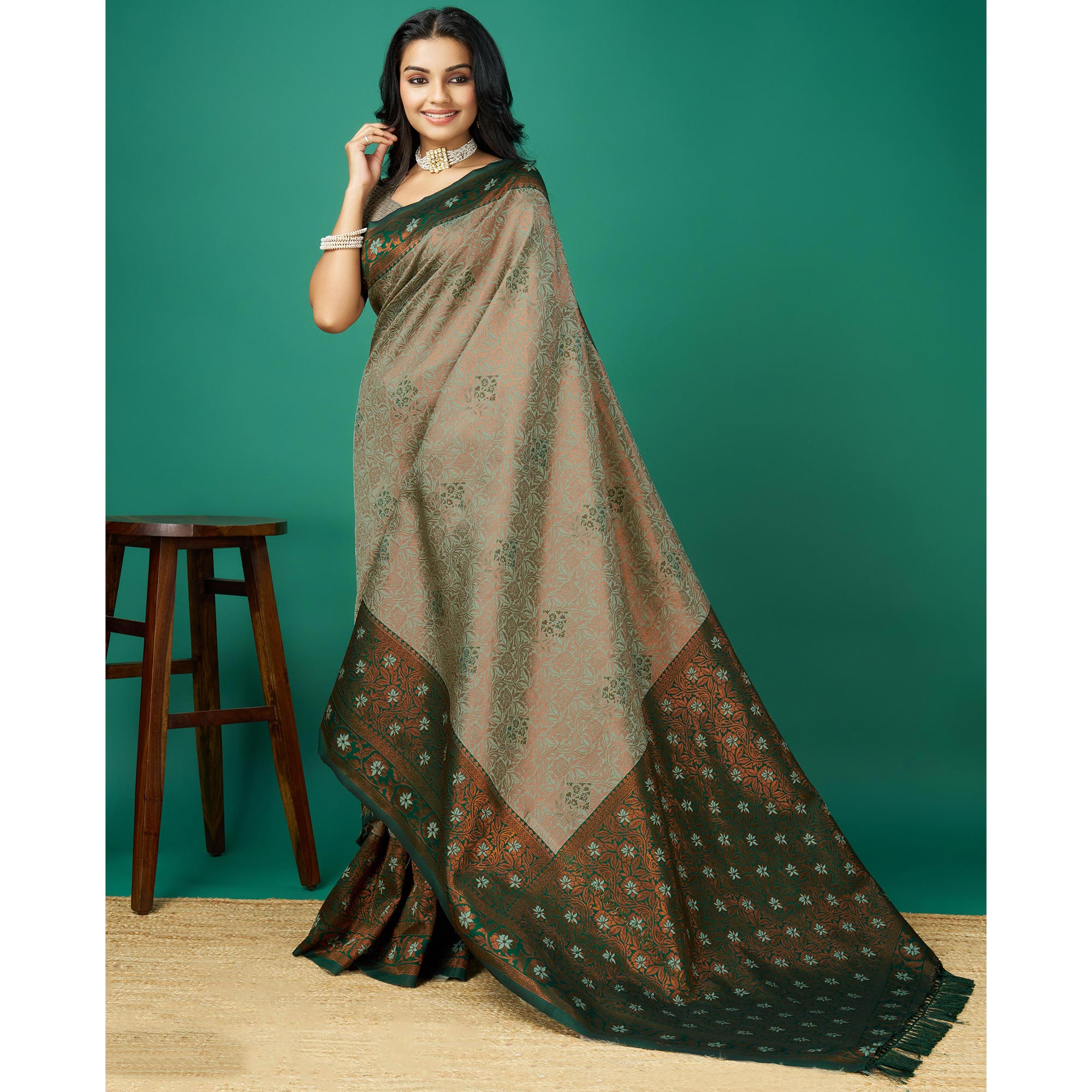 Pista Green Zari Woven Banarasi Silk Saree With Tassels