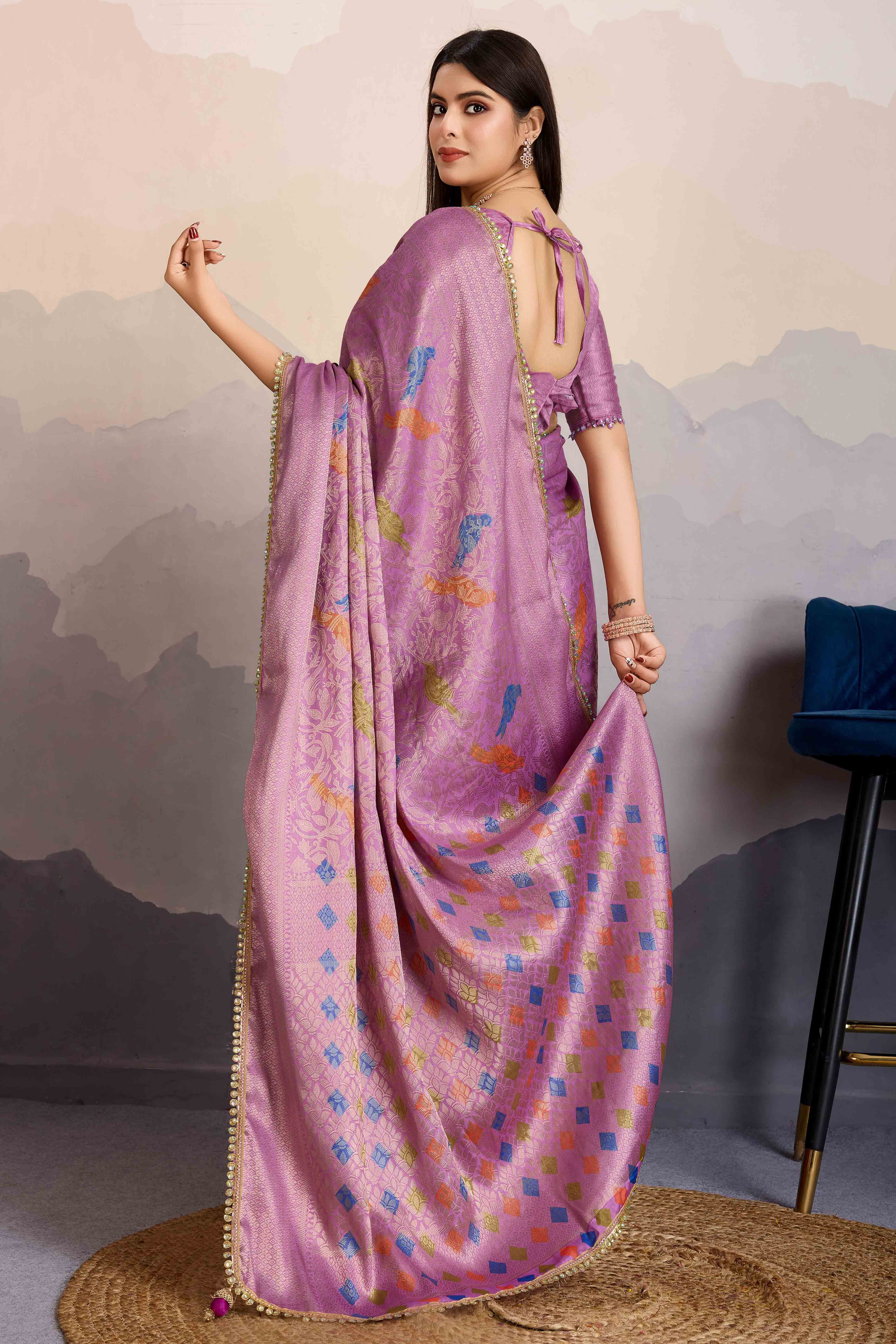 Purple Zari Weaving Mysore Brocade Silk Saree