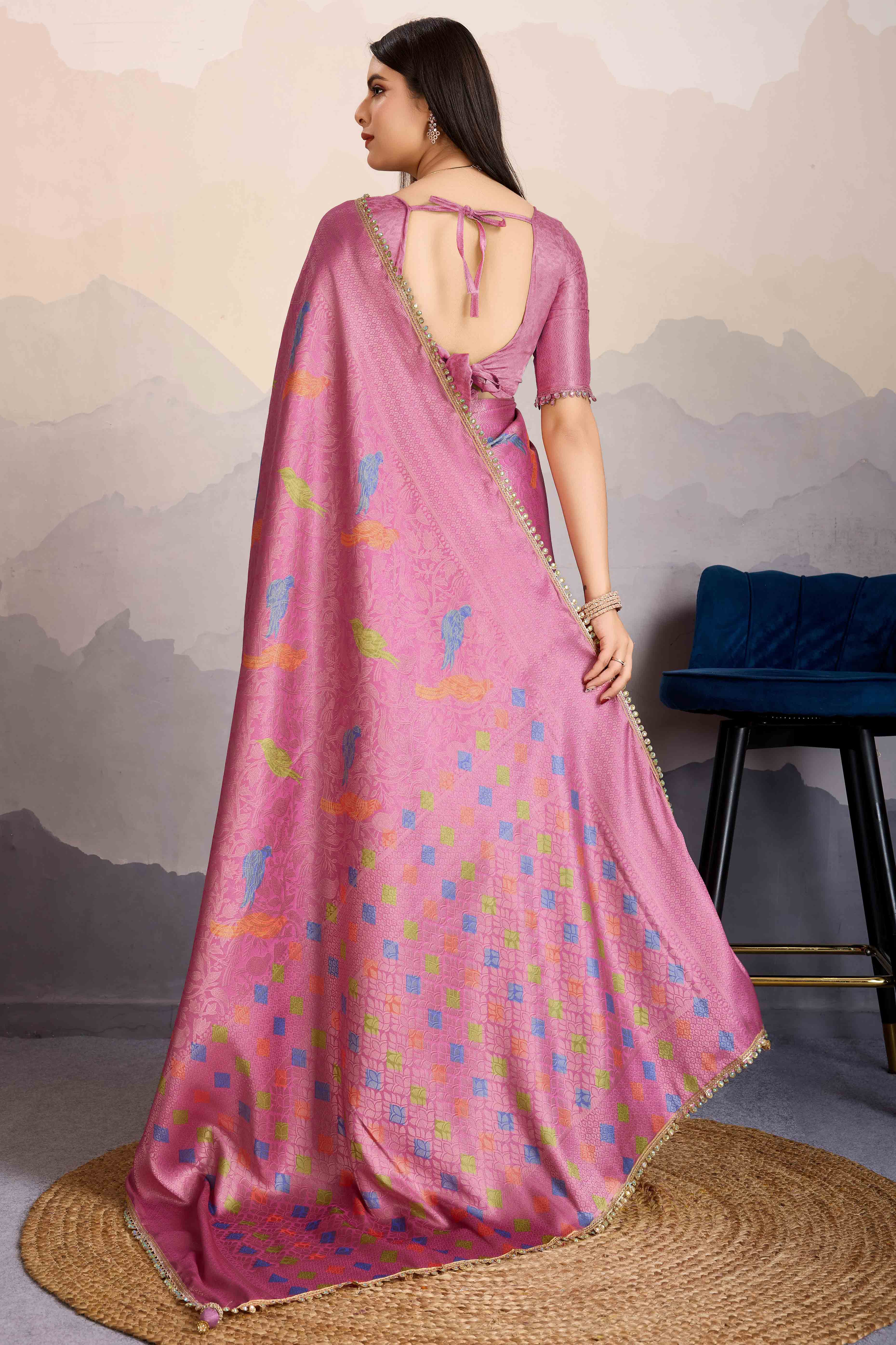 Pink Zari Weaving Mysore Brocade Silk Saree