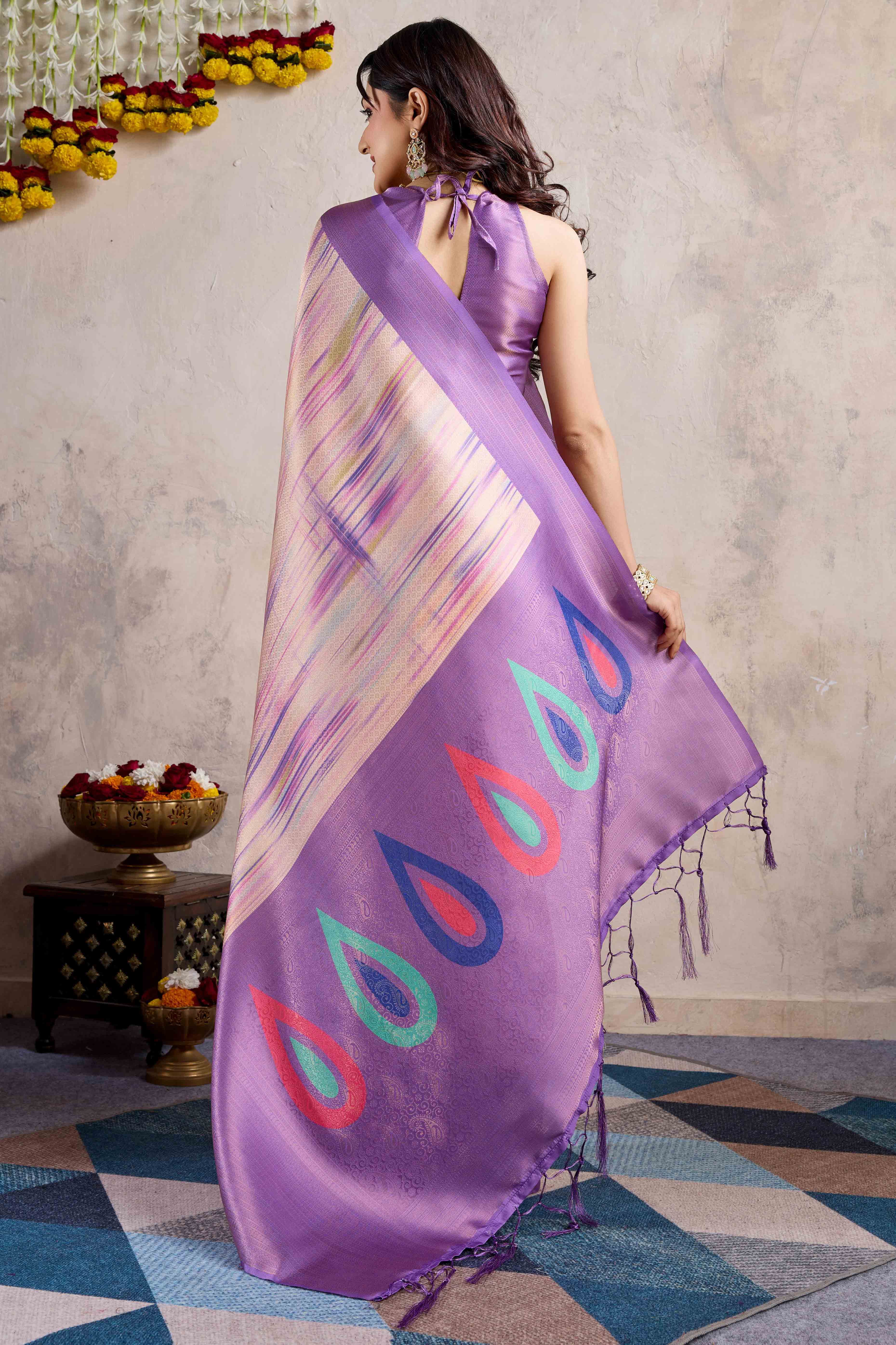 Purple Kanoko Print Weaving Soft Banarasi Silk Saree