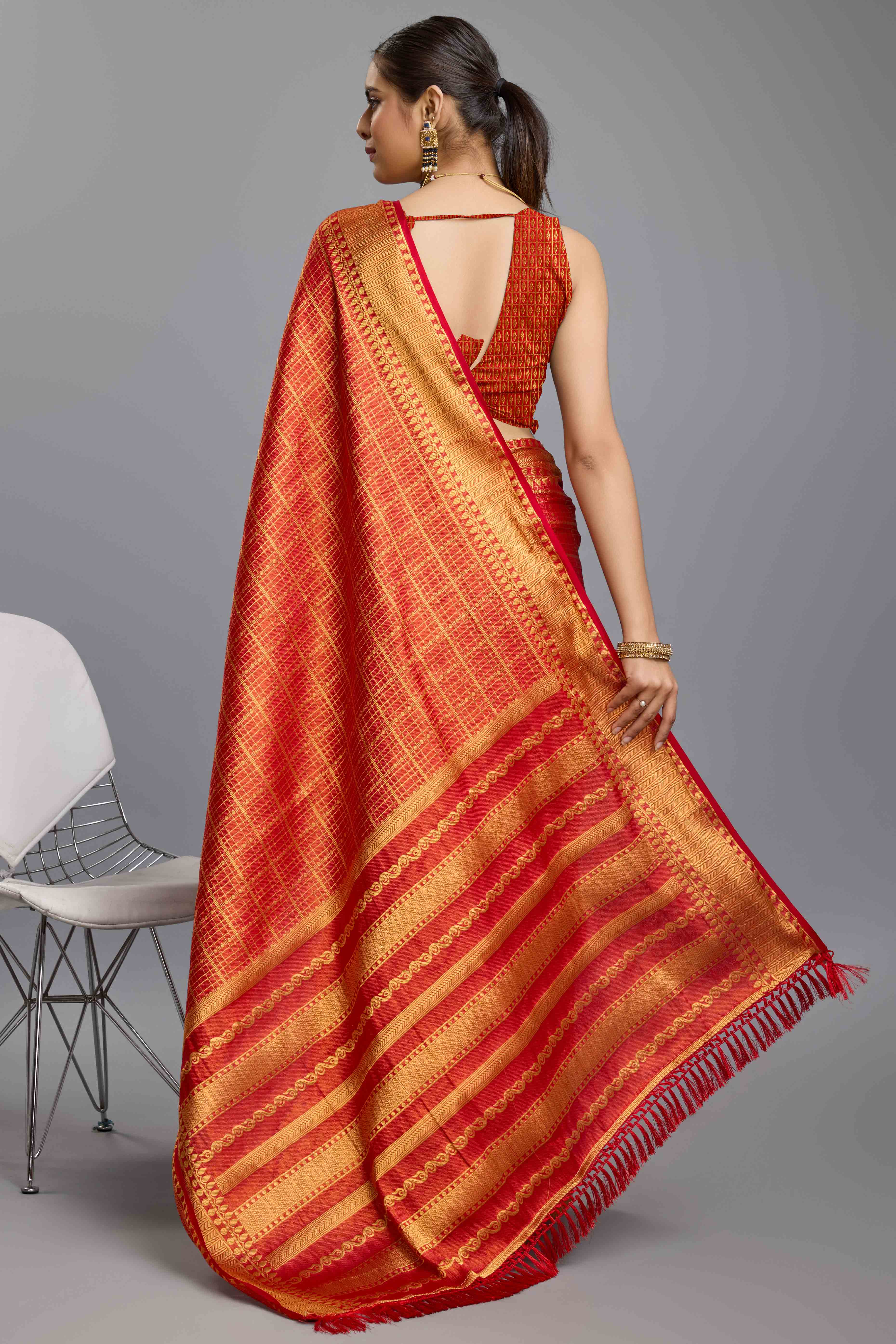 Red Brocade Zari Weaving Mysore Silk Saree