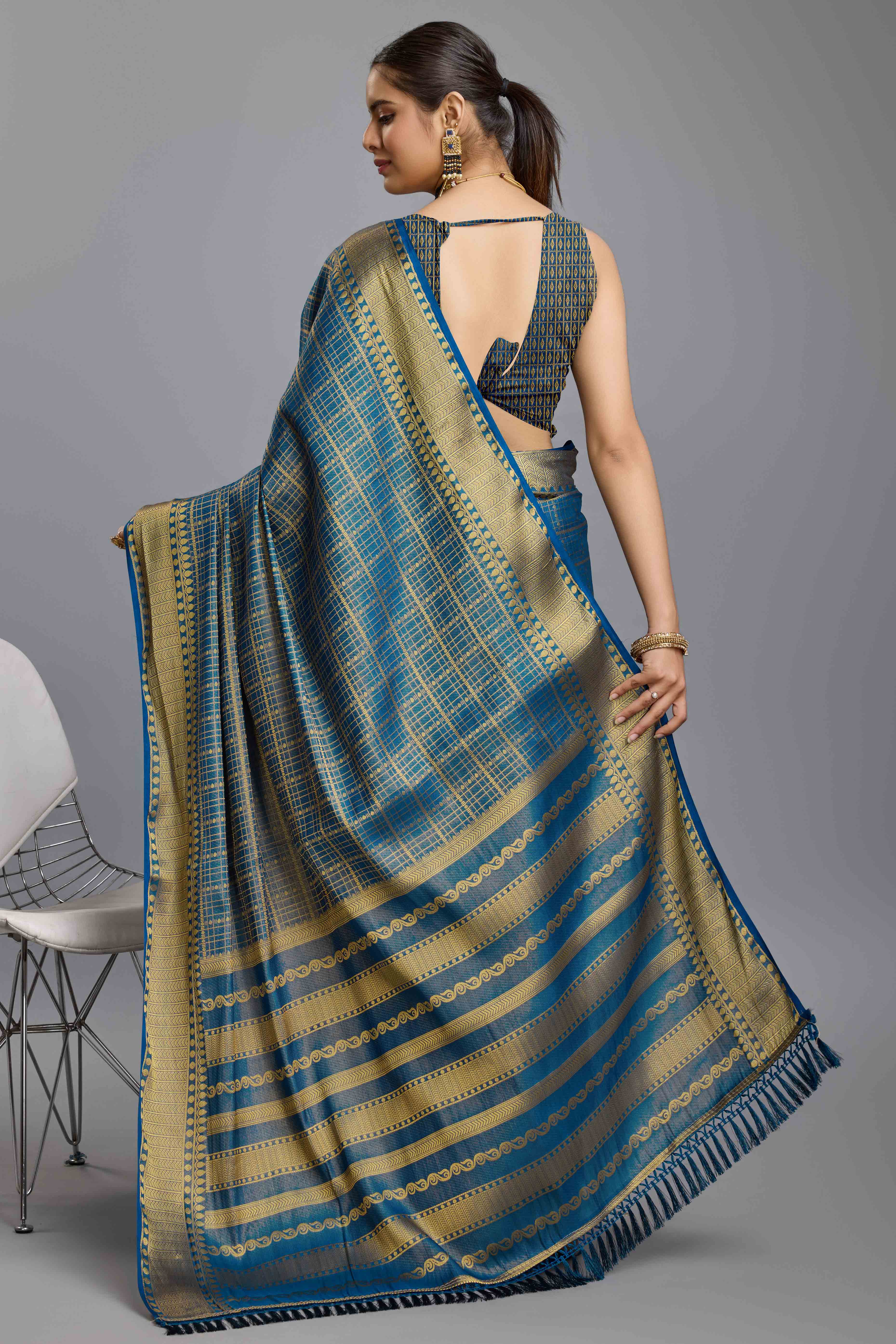 Teal Brocade Zari Weaving Mysore Silk Saree