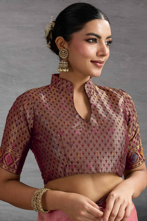 Pink Kanjivaram Silk Saree With Traditional Kadiyal Style Zari Weaving &  Meenakari Pallu