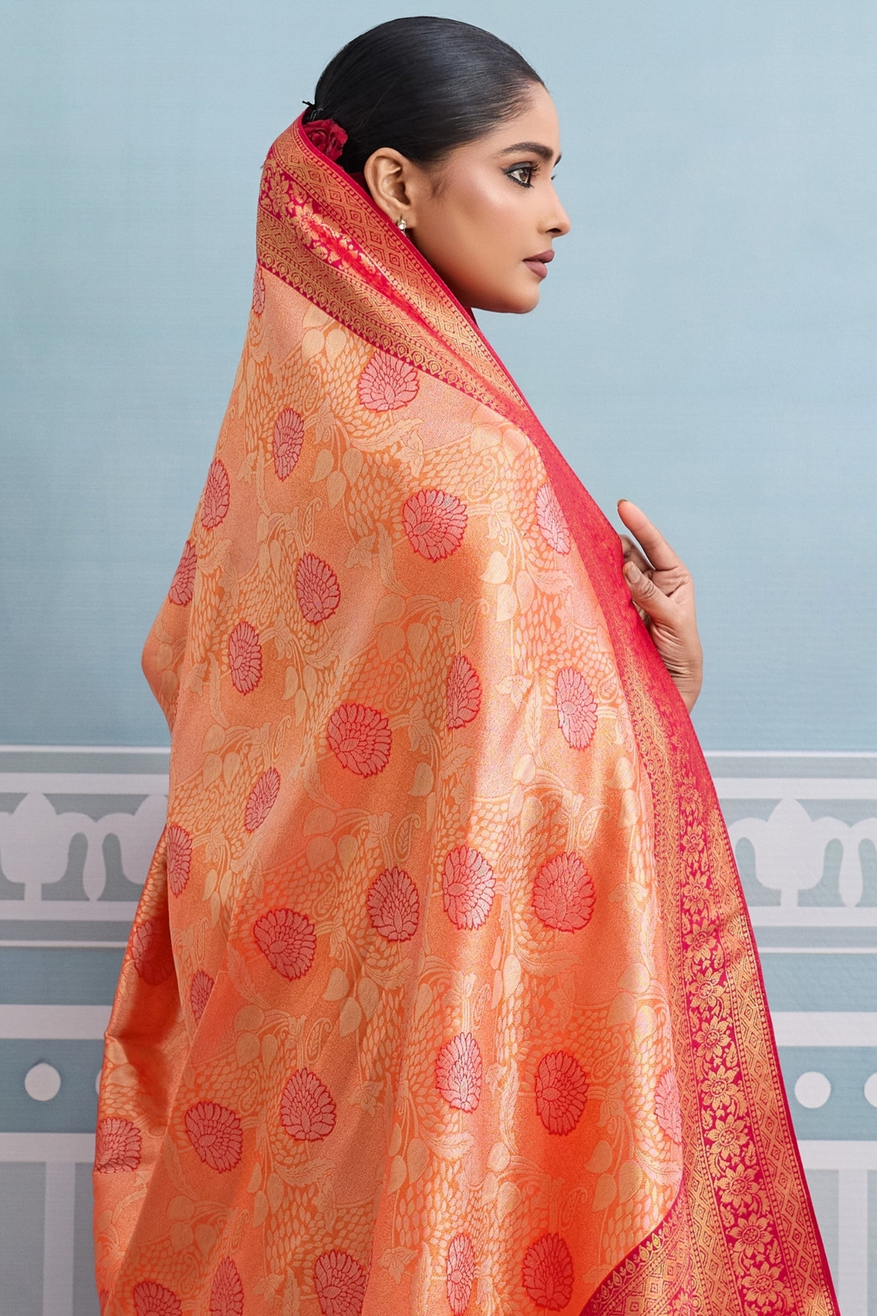 Orange Soft Kanjivaram Silk Saree with Exquisite Zari Weaving