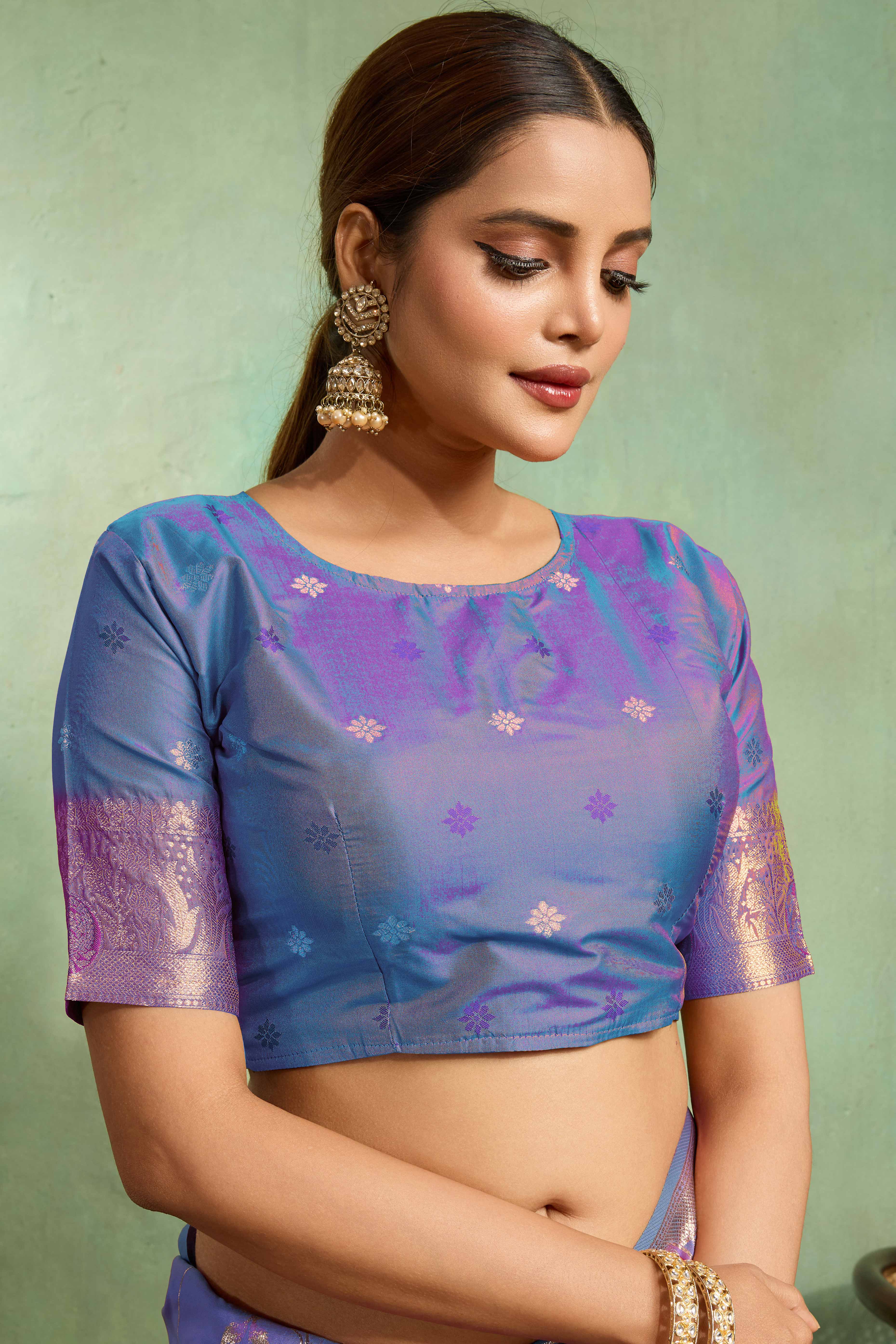 Teal Dual Tone Banarasi Silk Saree Accented with Meenakari Weaves