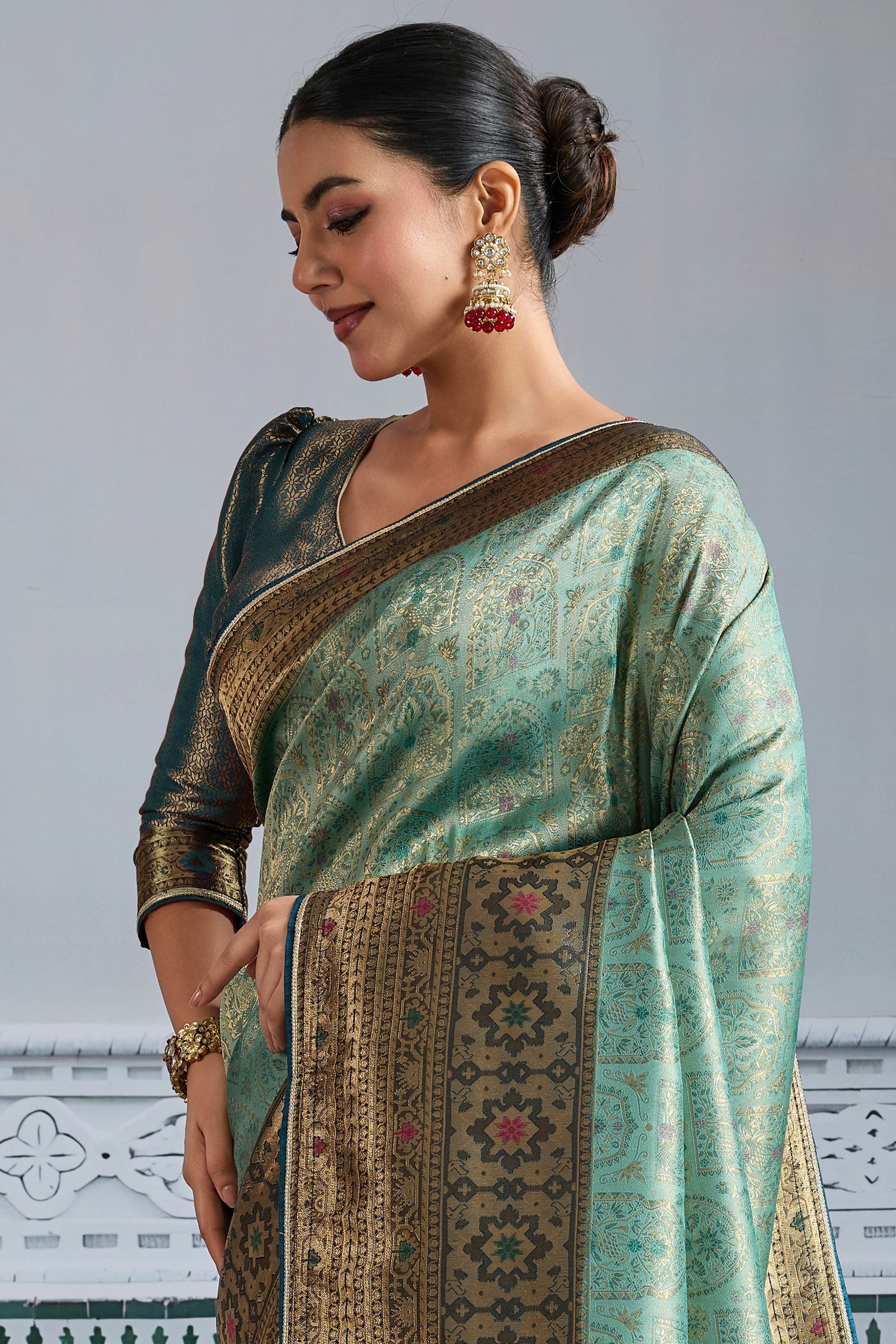 Sea Green Mul Silk Festive Kanjivaram Saree Showcasing Fine Zari Work and a Regal Finish