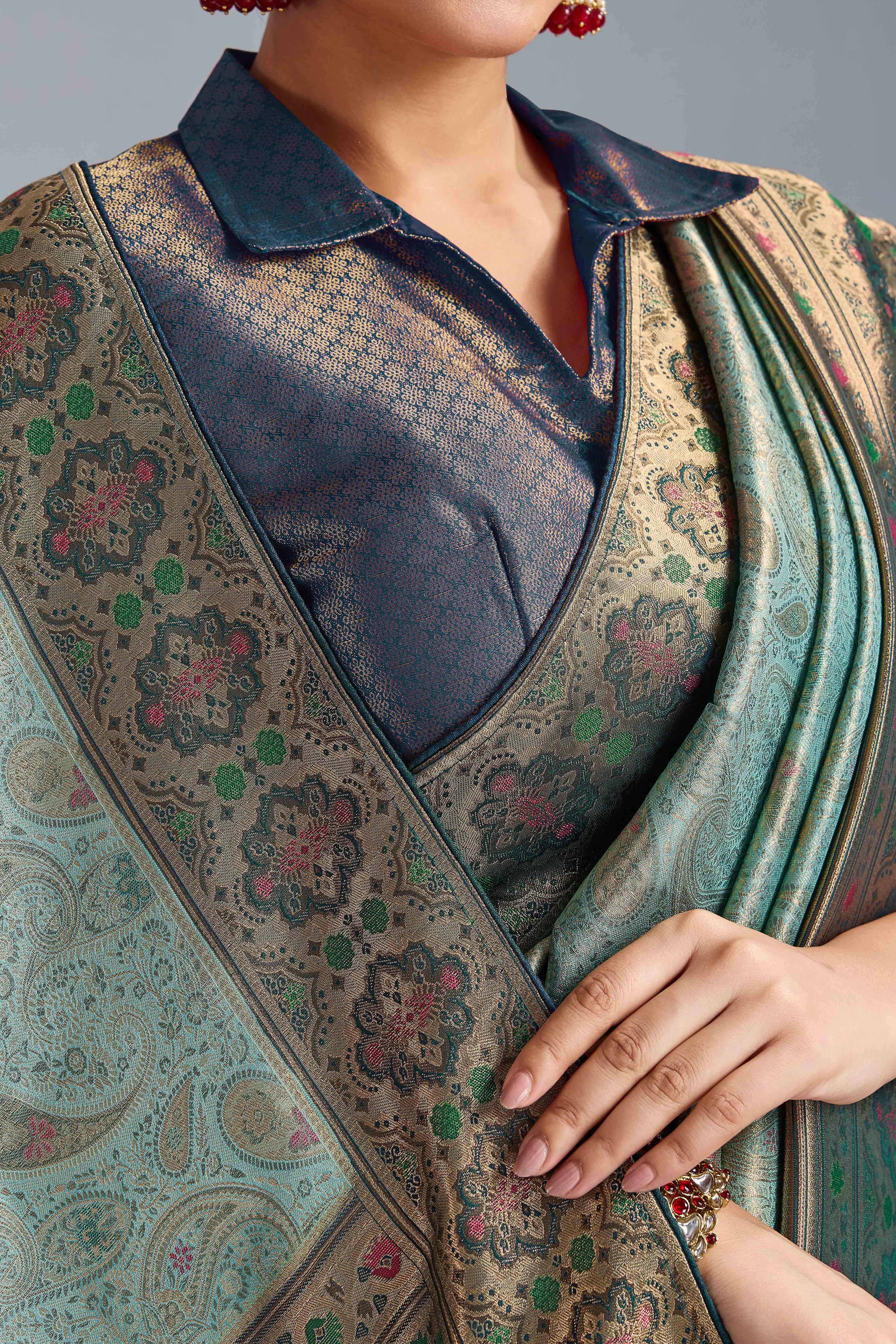 Sea Green Meenakari Woven Kanjivaram Silk Saree For Festive Elegance