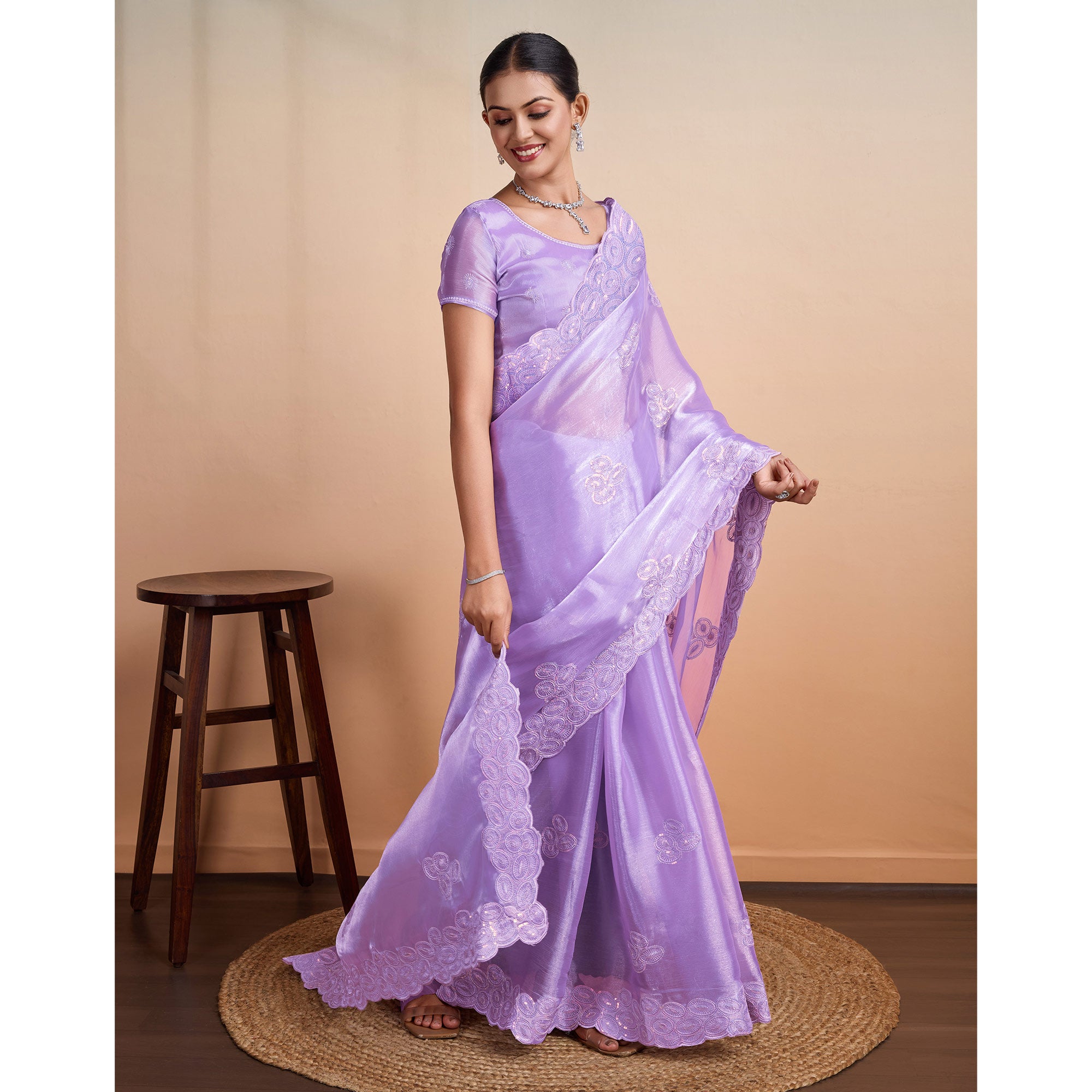 Lavender Sequins Embroidered Organza Saree
