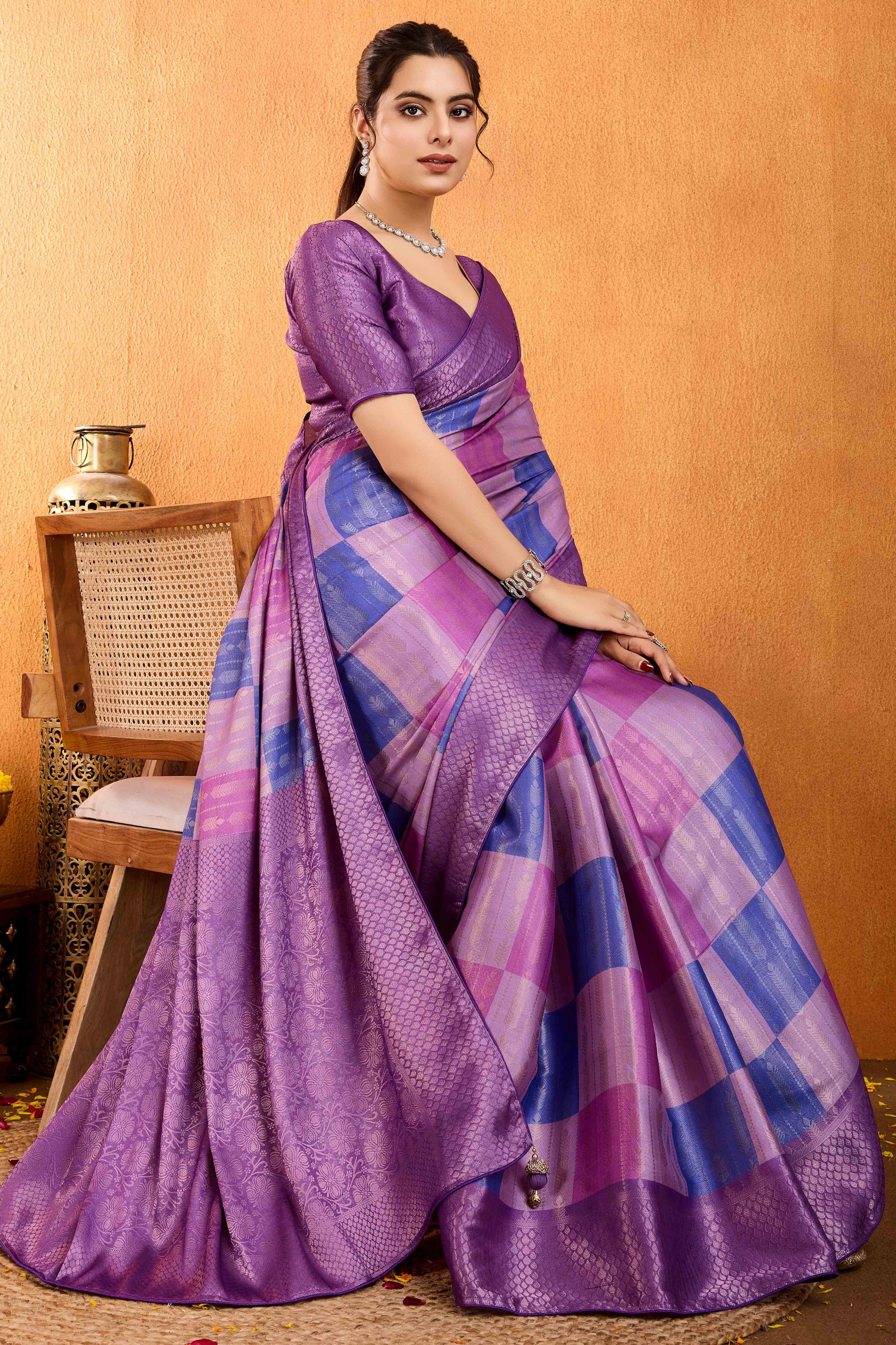Purple Zari Weaving Mysore Brocade Silk Saree