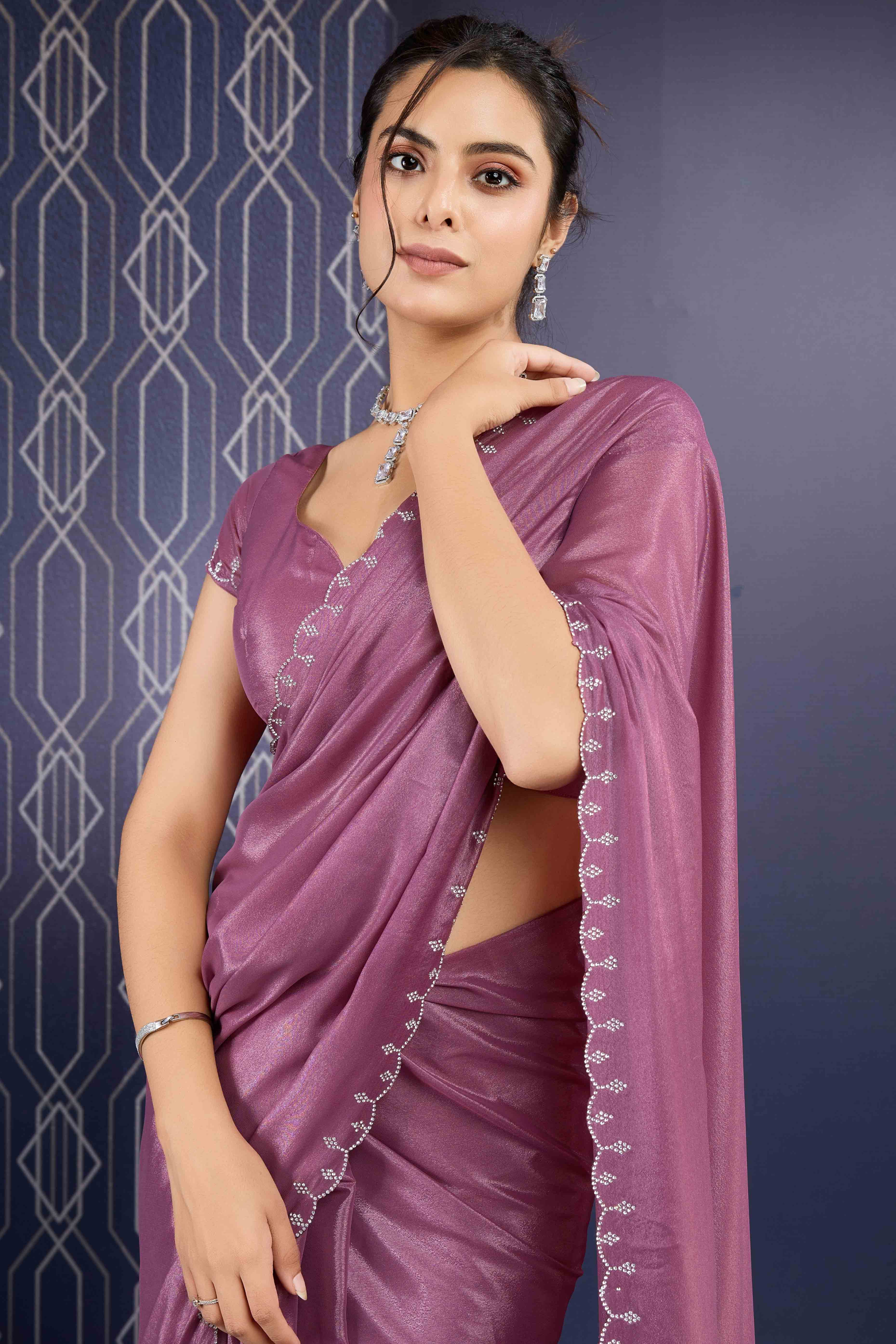 Mauve Swarovski Work Embellished Georgette Saree