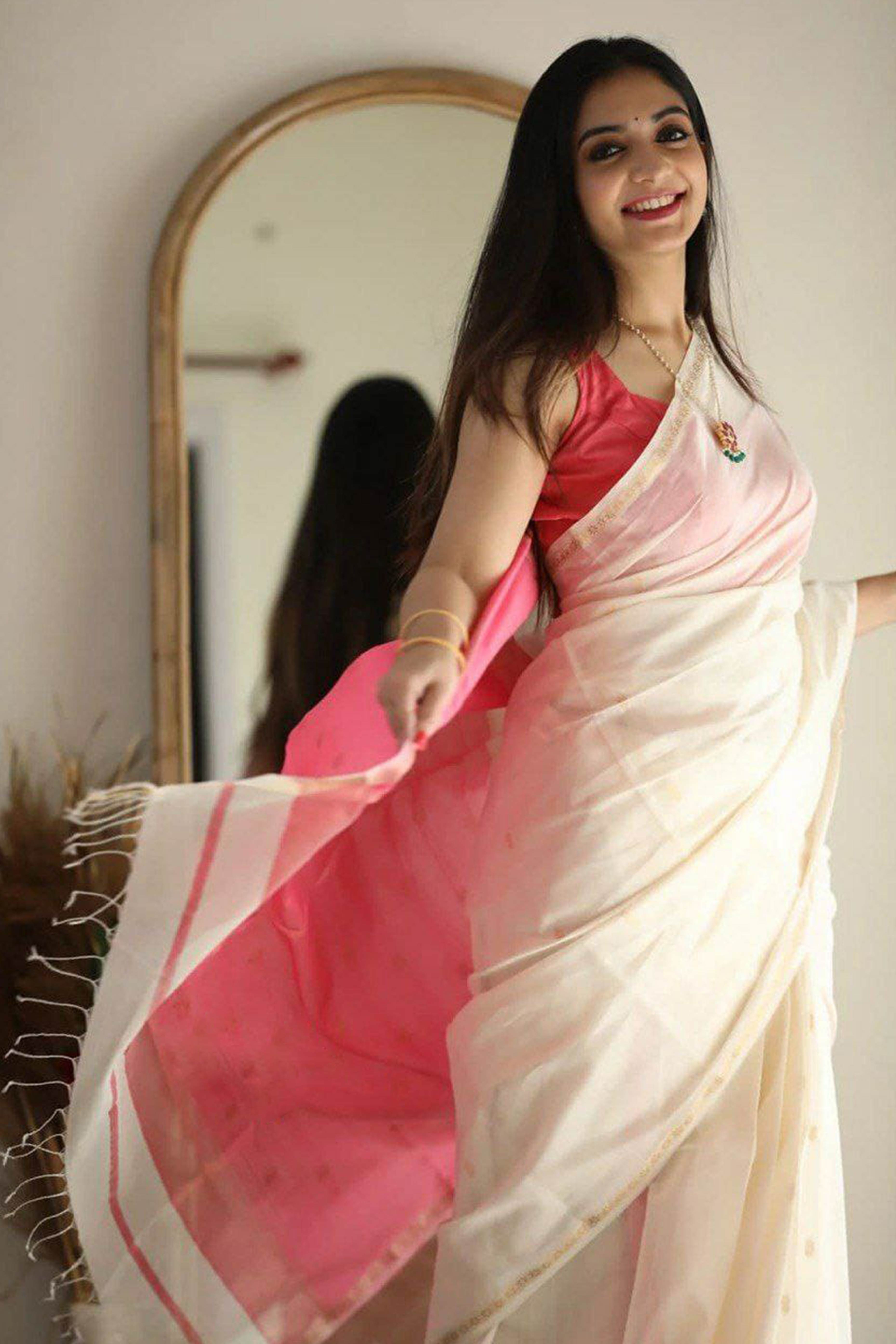 Zari Butti Woven White Soft Linen Cotton Saree for Festive Grace and Charm