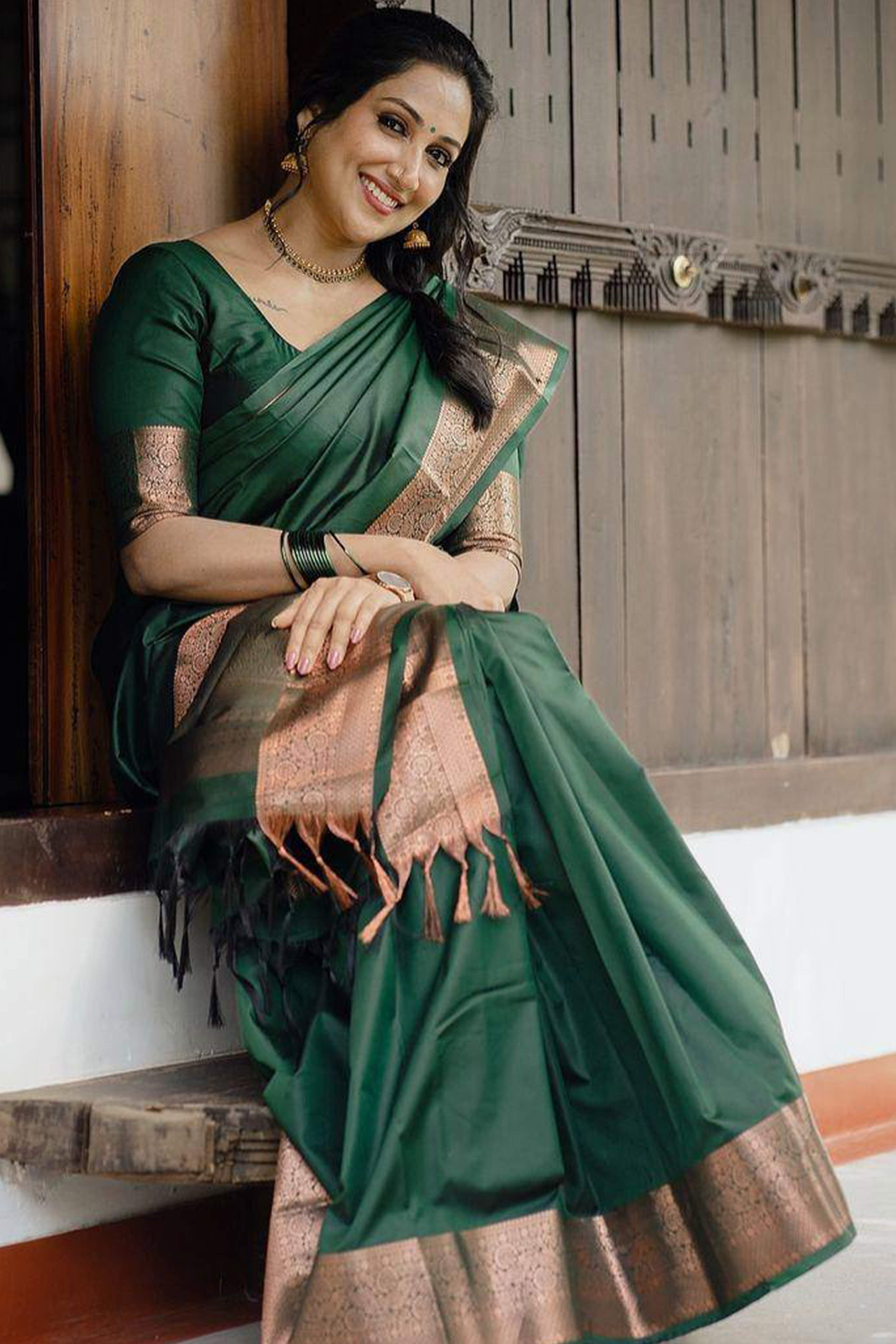 Green Woven Lichi Banarasi Silk Saree
