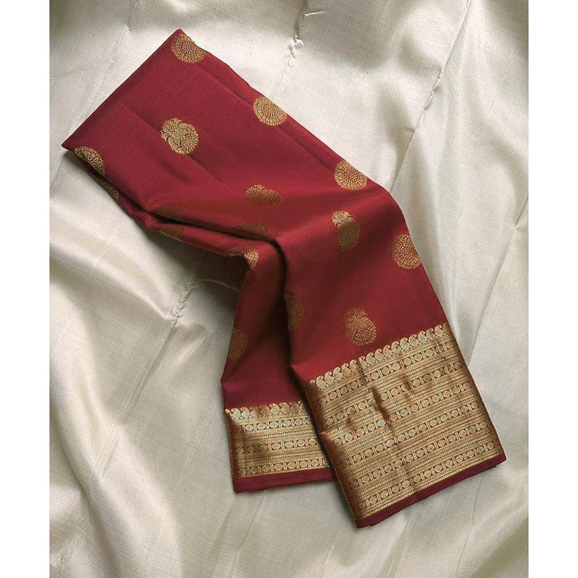 Maroon Floral Woven Lichi Banarasi Silk Saree