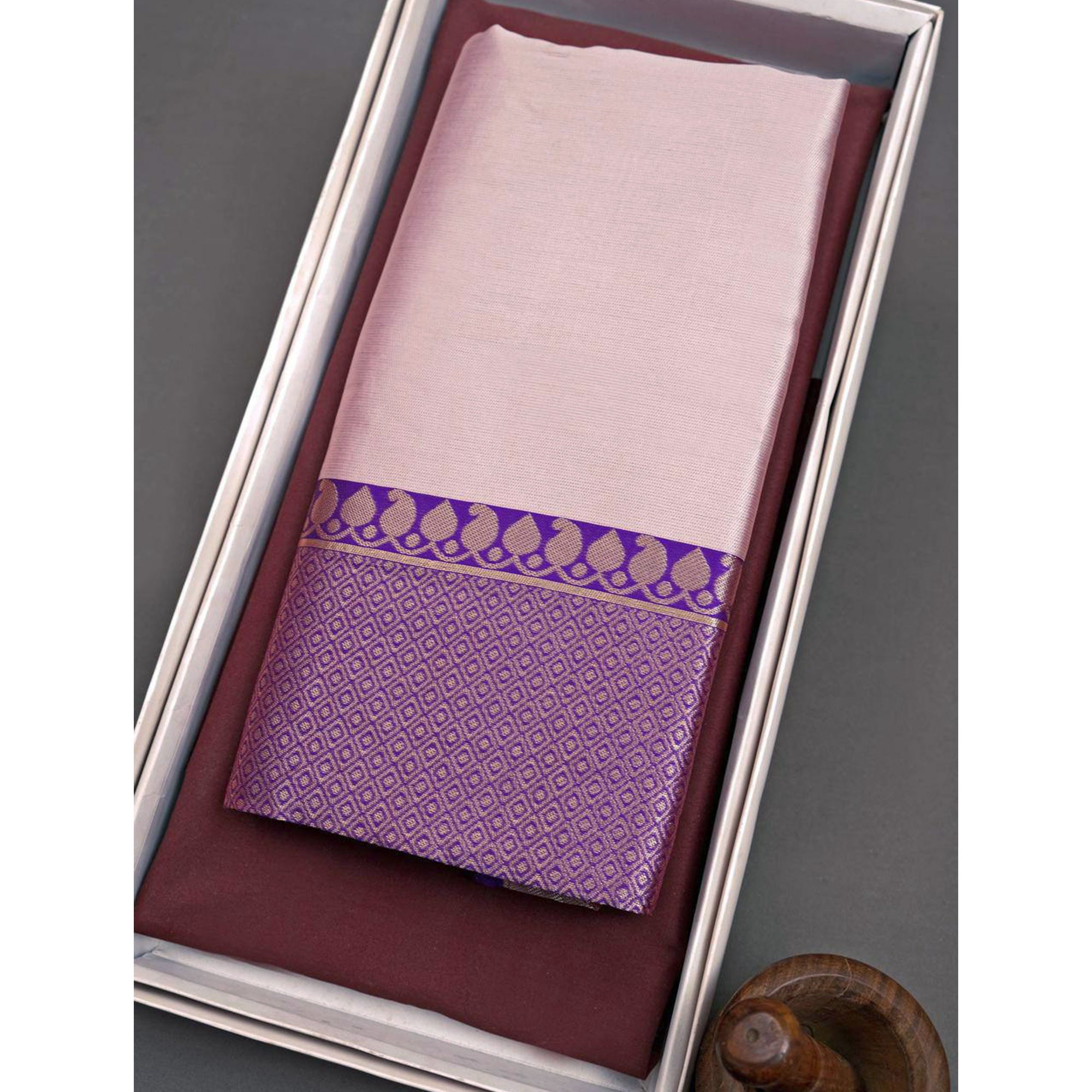 Peach Woven Lichi Banarasi Silk Saree