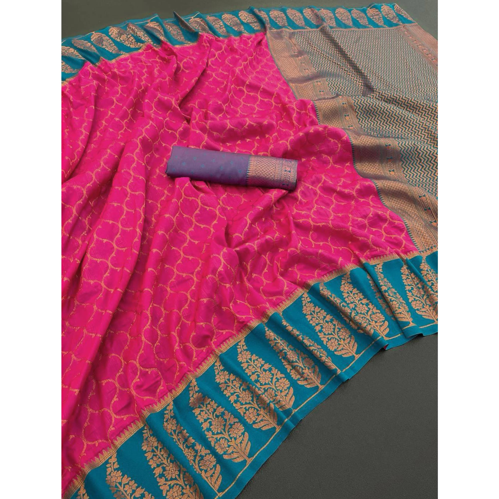 Pink Floral Woven Kanjivaram Silk Saree