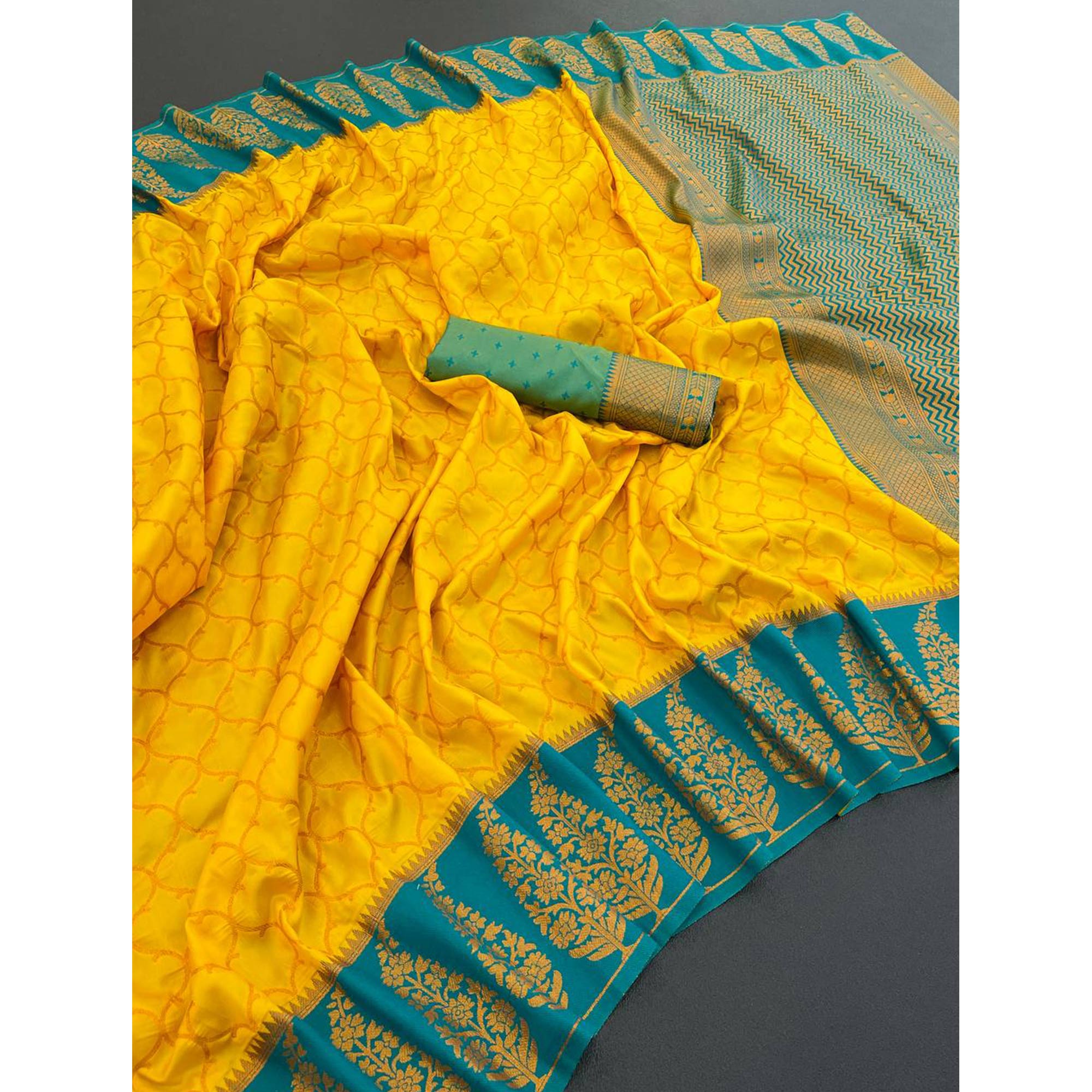 Yellow Floral Woven Kanjivaram Silk Saree