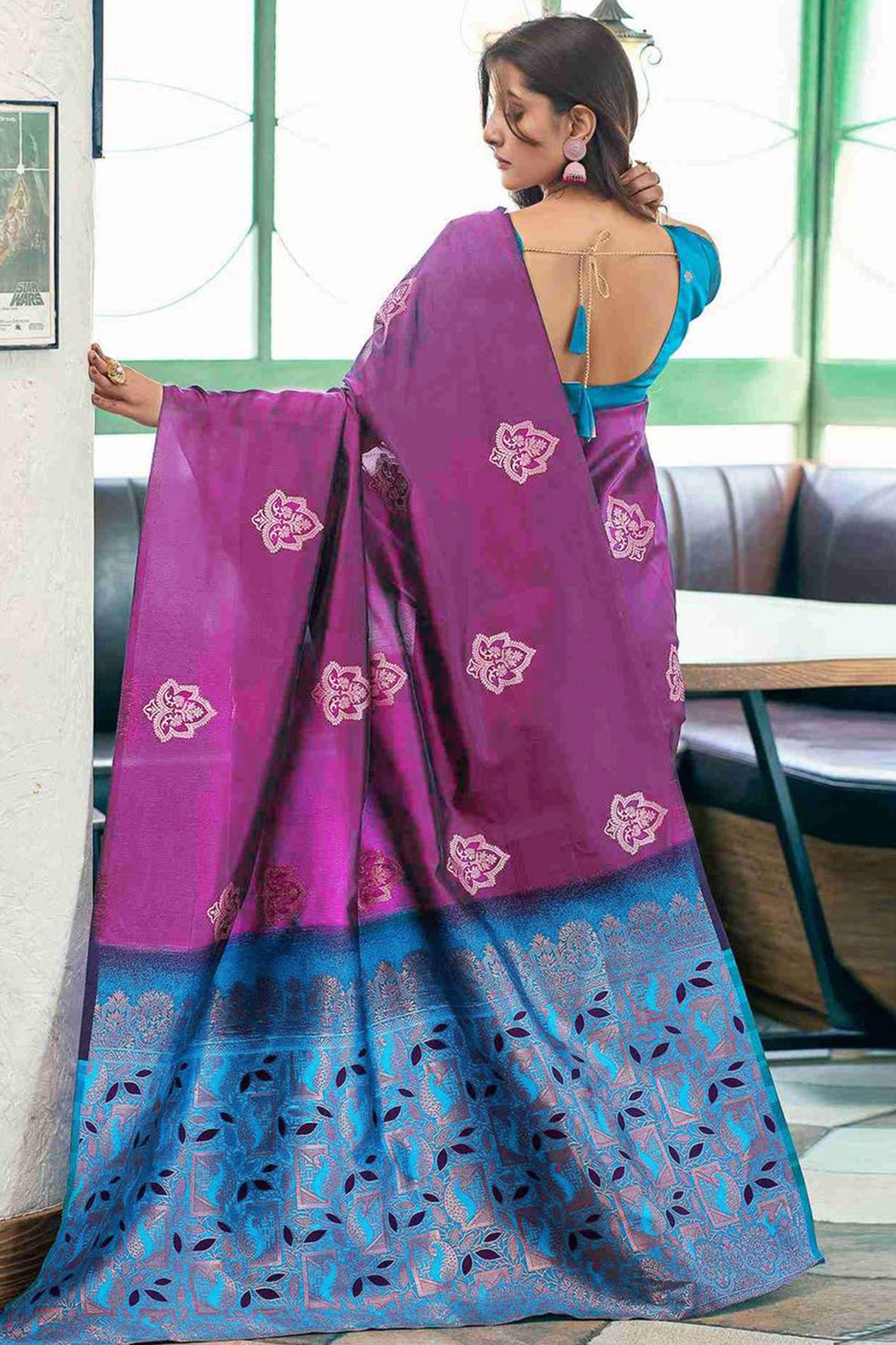 Purple Banarasi Silk Saree Adorned with Elegant Floral Zari Weaving