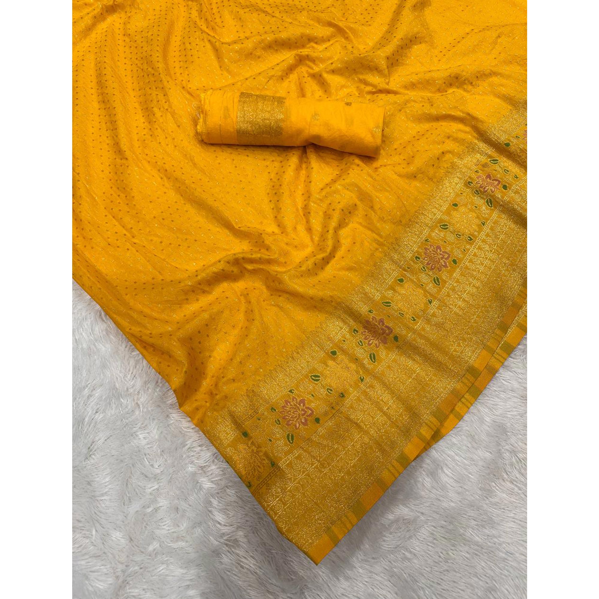 Mustard Saree in Pure Georgette Featuring Delicate Zari Butti Work