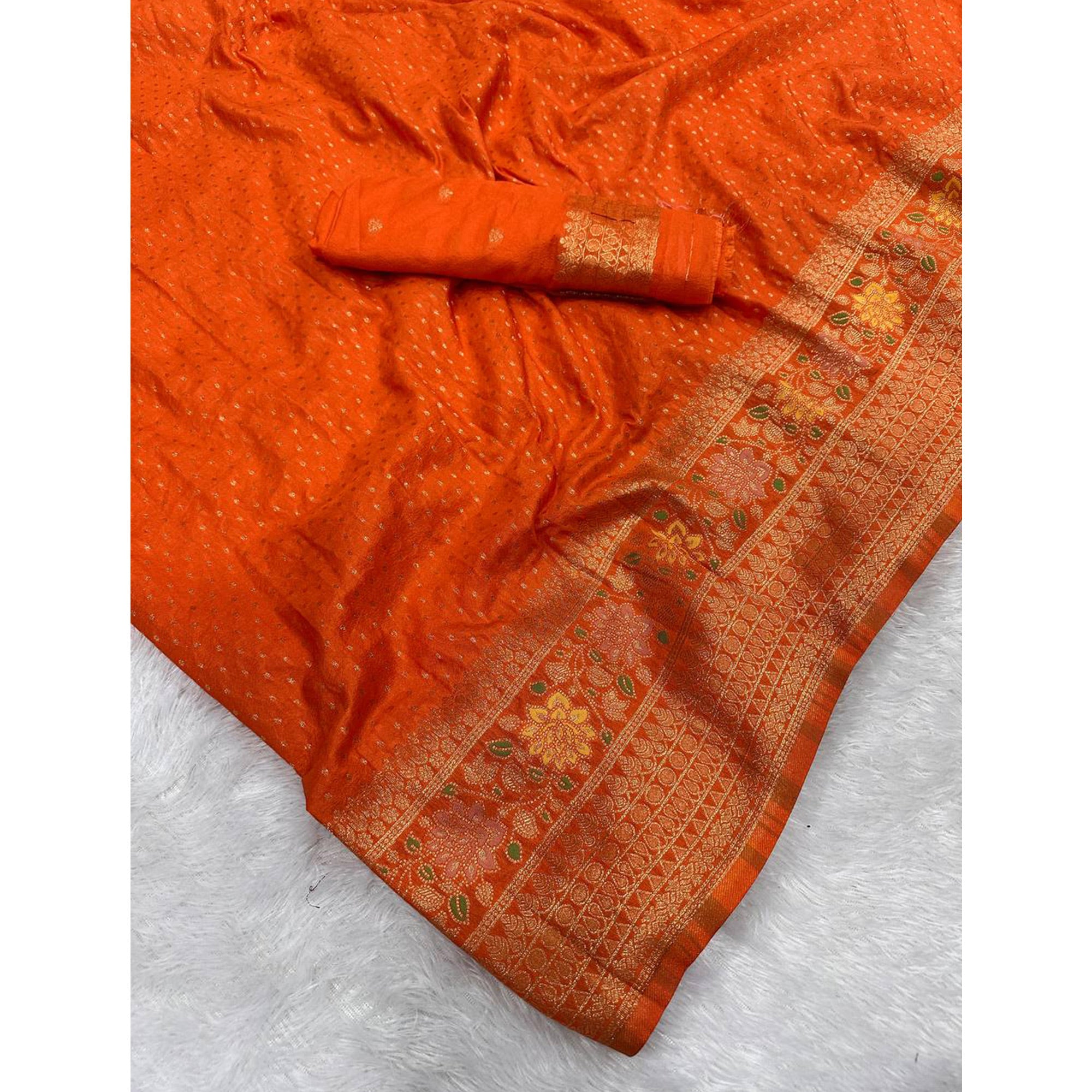 Orange Saree in Pure Georgette Featuring Delicate Zari Butti Work