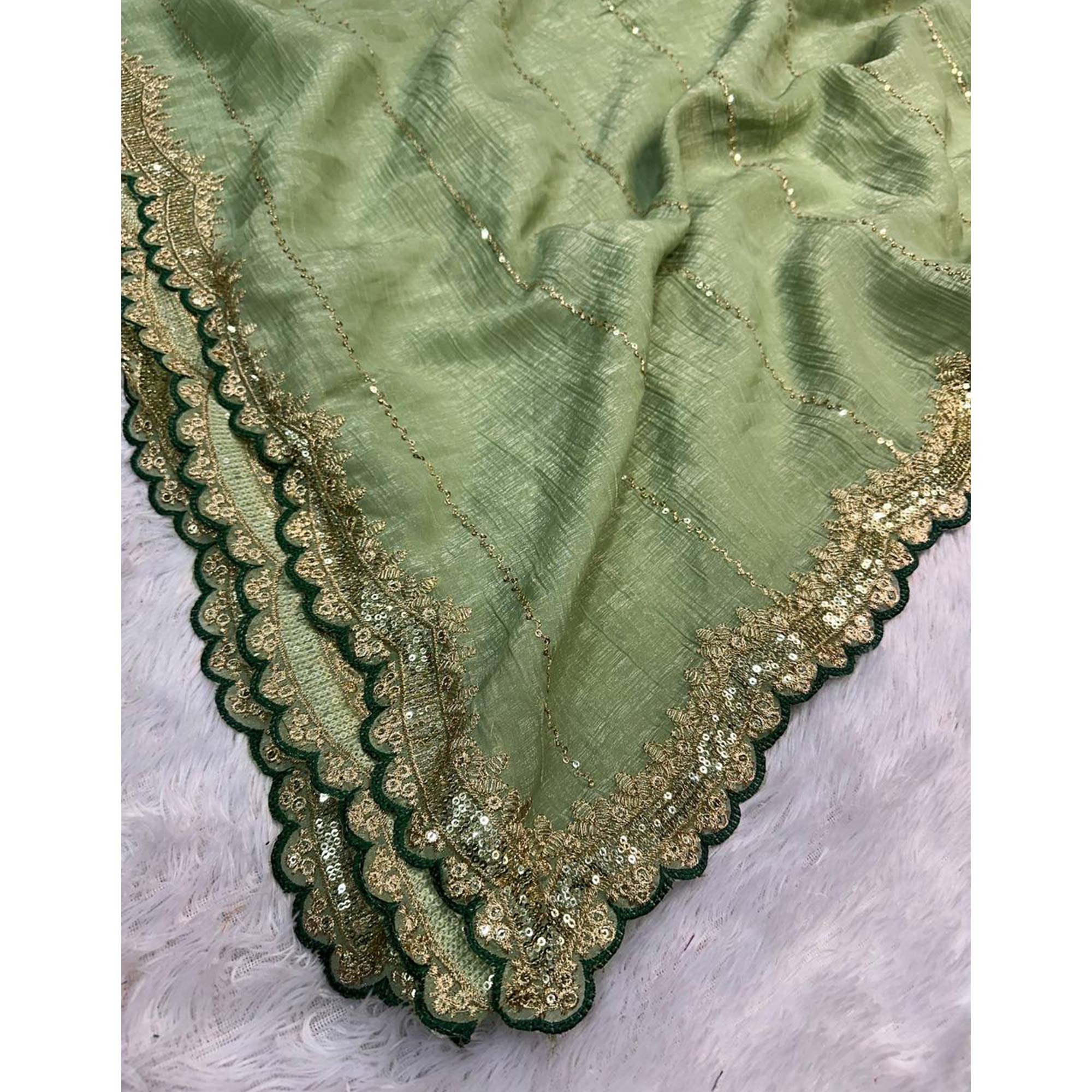 Green Sequins Embroidered Tussar silk Saree