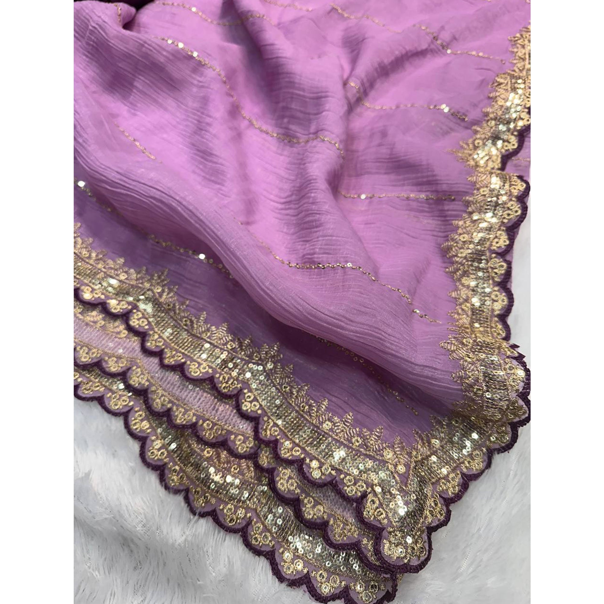 Purple Sequins Embroidered Tussar silk Saree