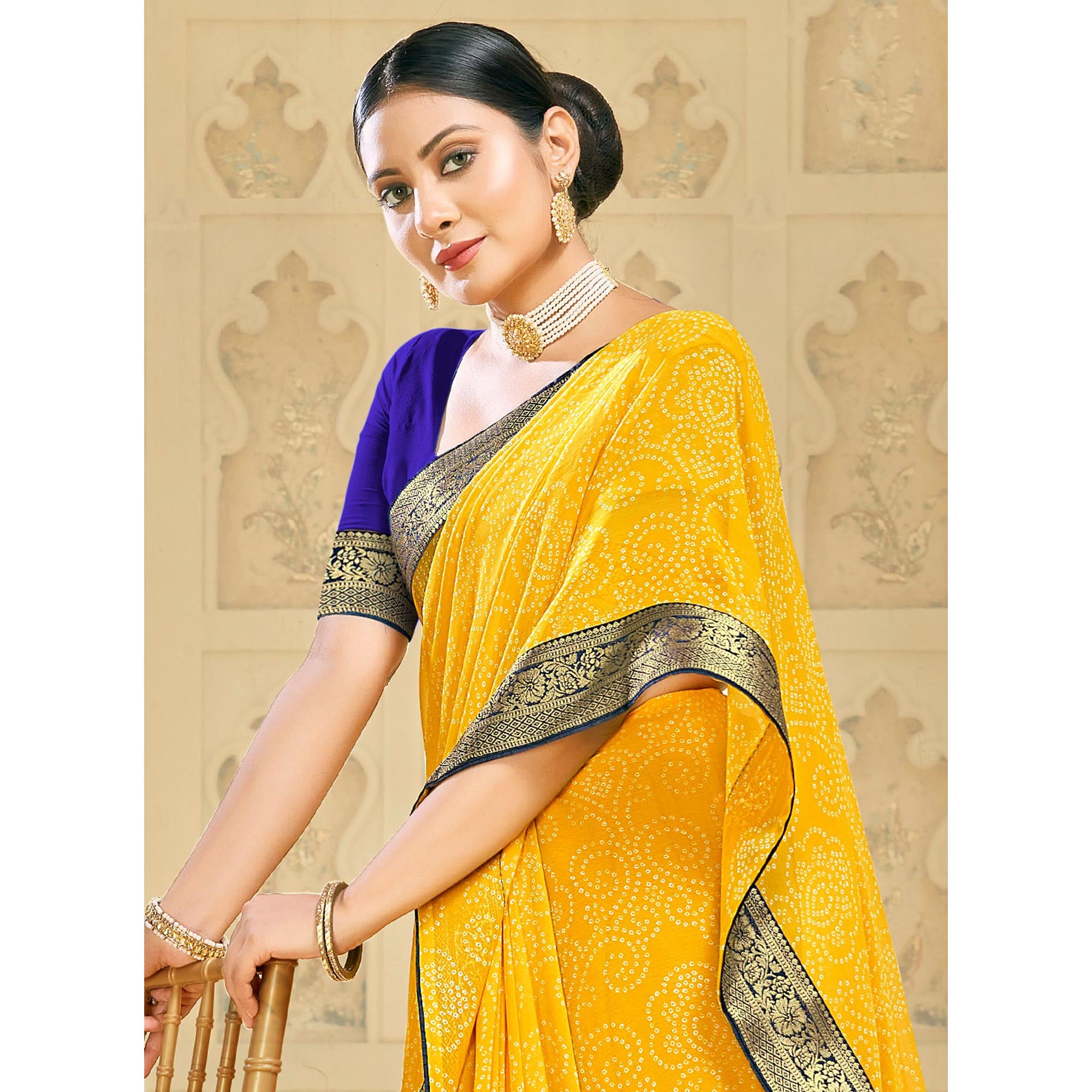 Yellow Bandhani Printed Georgette Saree